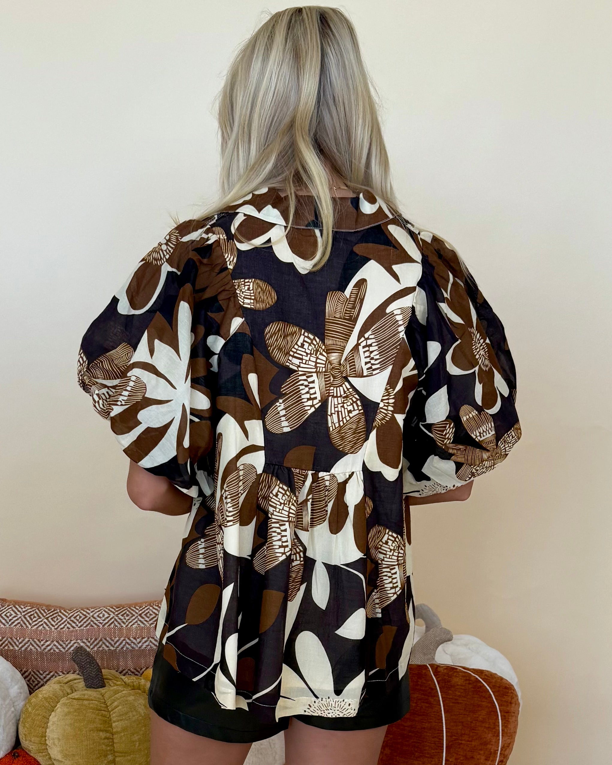 Whimsy Days Camel Floral Smocked Top-Shop-Womens-Boutique-Clothing