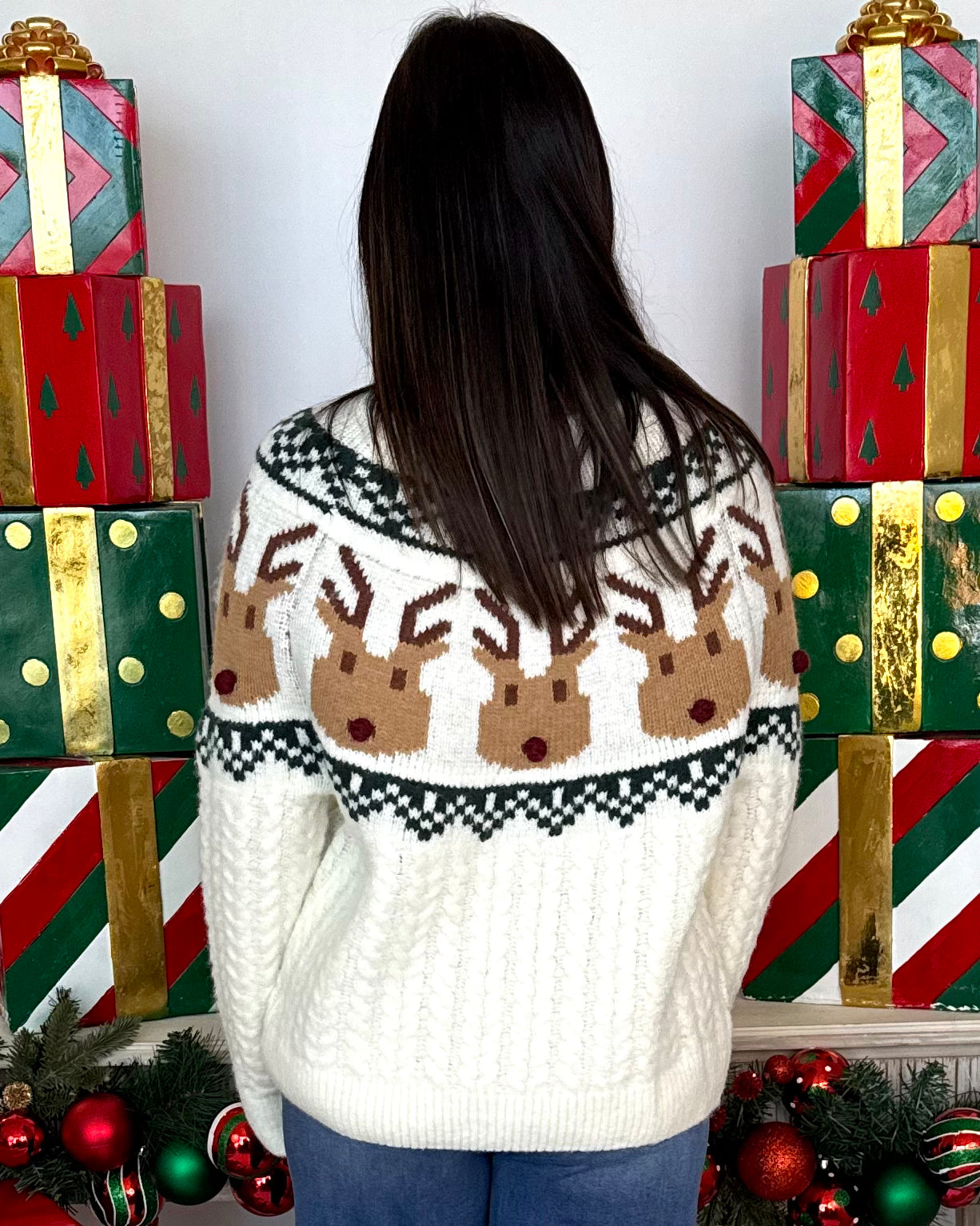 Sleigh Rides Ivory Rudolph Textured Sweater-Shop-Womens-Boutique-Clothing