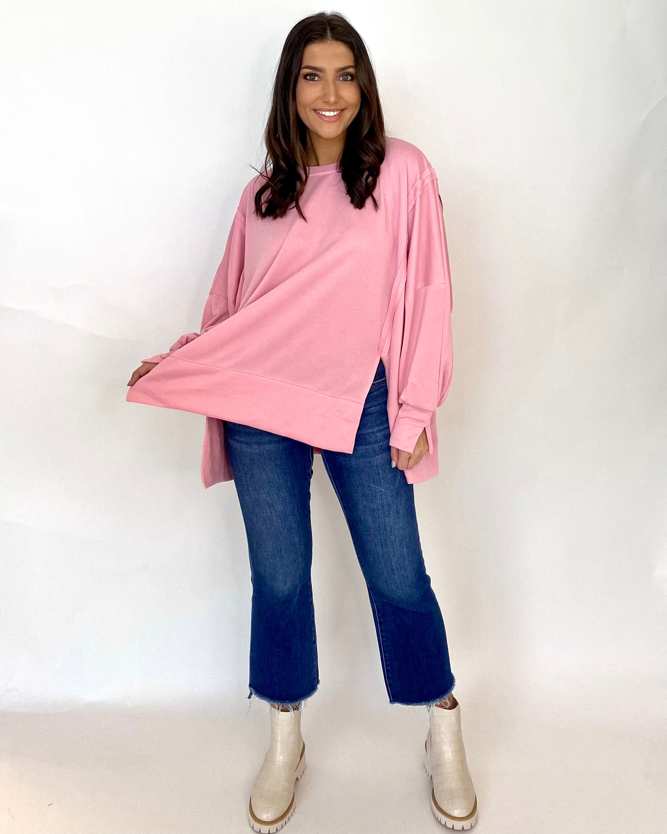 Watch Out Pink Crew Neck Top-Shop-Womens-Boutique-Clothing