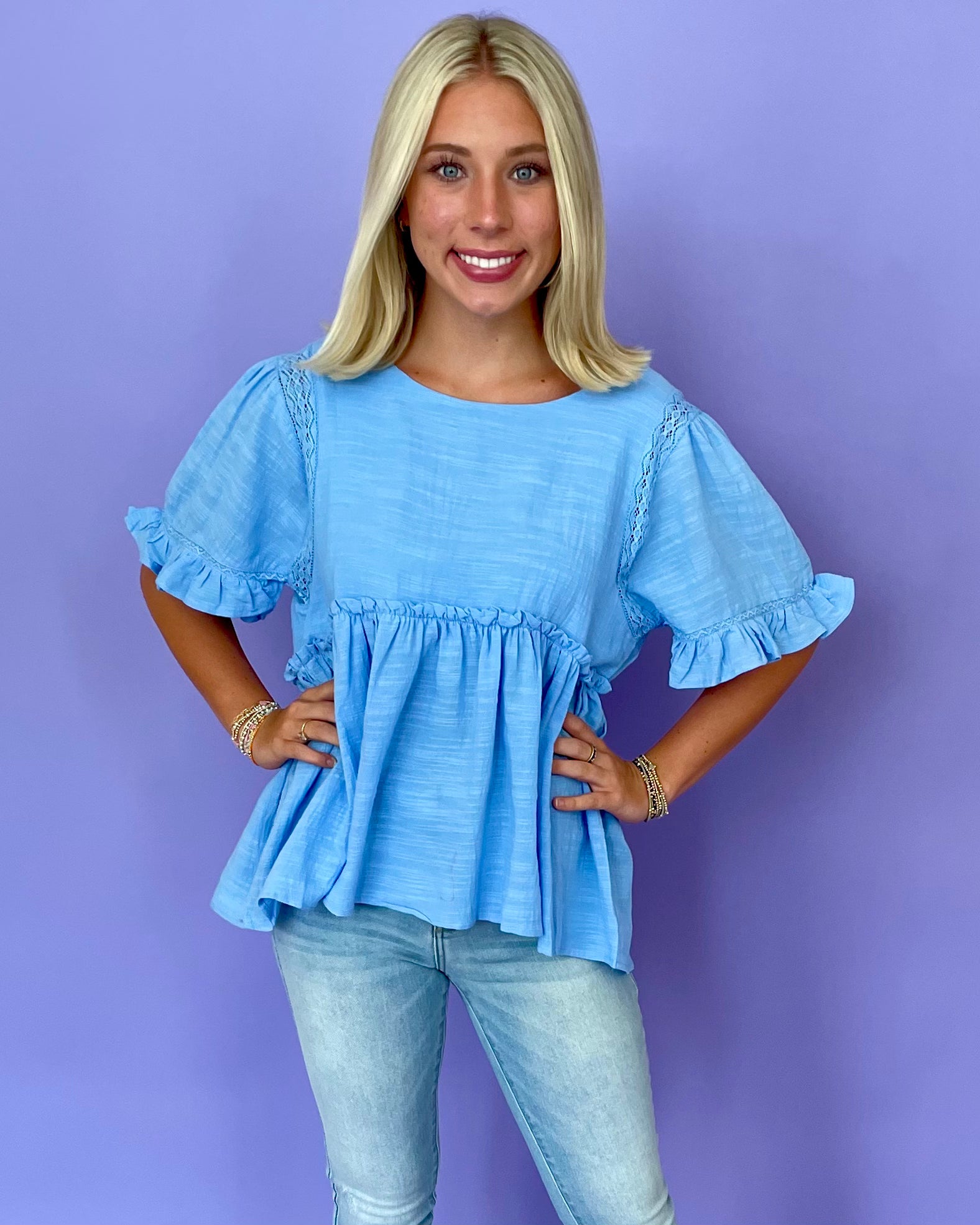 Read All Peri Blue Linen Babydoll Top-Shop-Womens-Boutique-Clothing