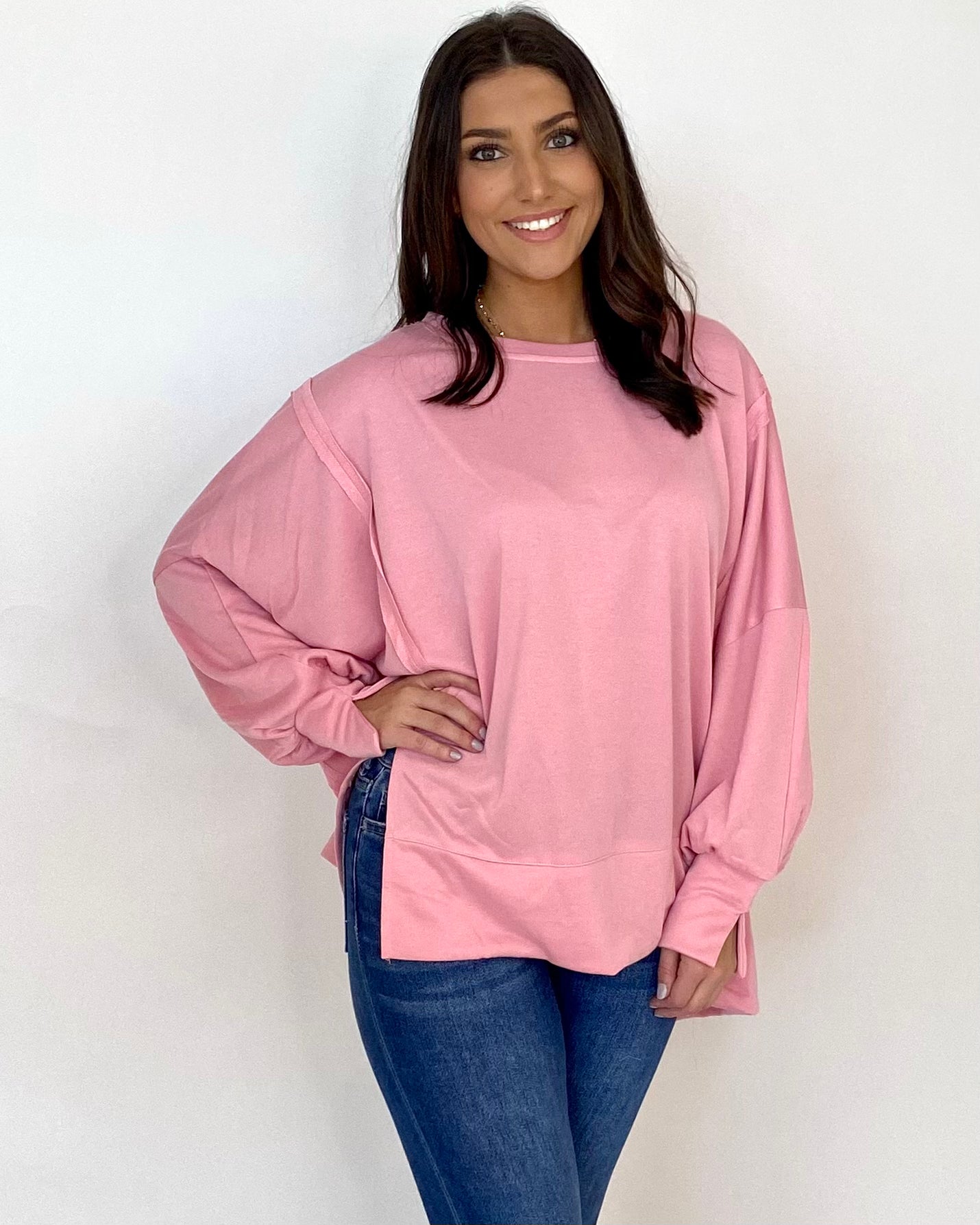 Watch Out Pink Crew Neck Top-Shop-Womens-Boutique-Clothing