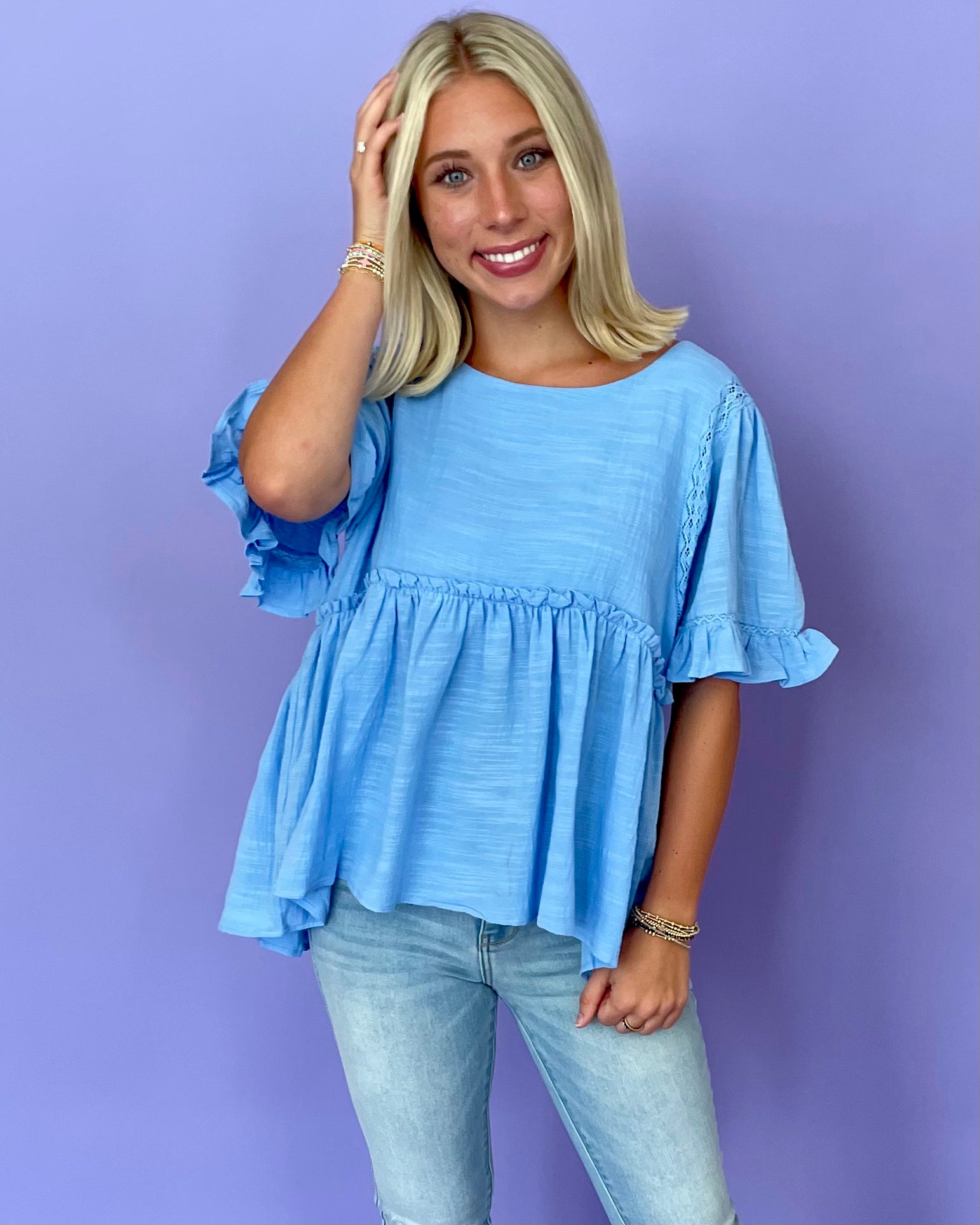 Read All Peri Blue Linen Babydoll Top-Shop-Womens-Boutique-Clothing