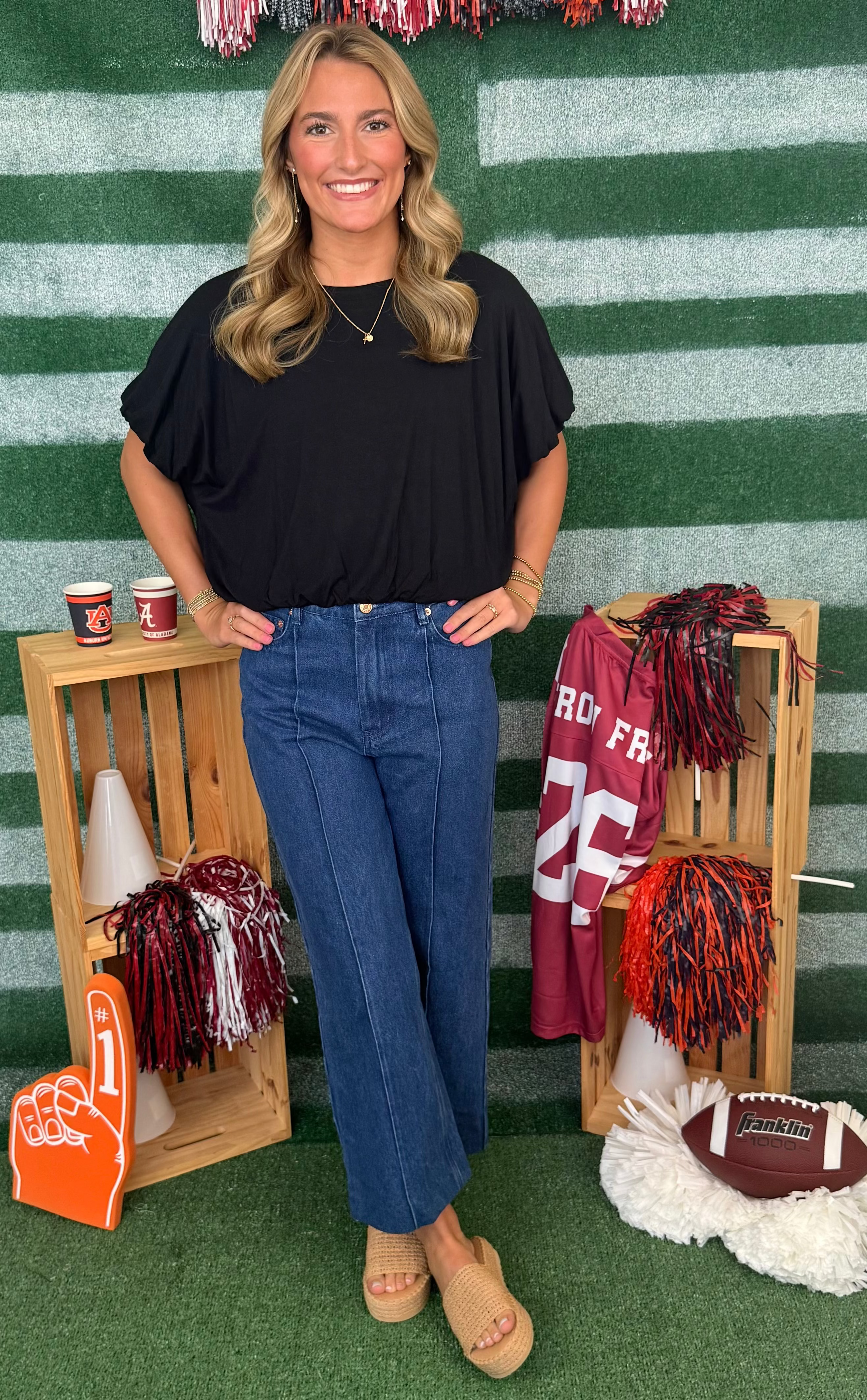 Rivalry Weekend Black Bamboo Bubble Sleeve/Hem Top-Shop-Womens-Boutique-Clothing