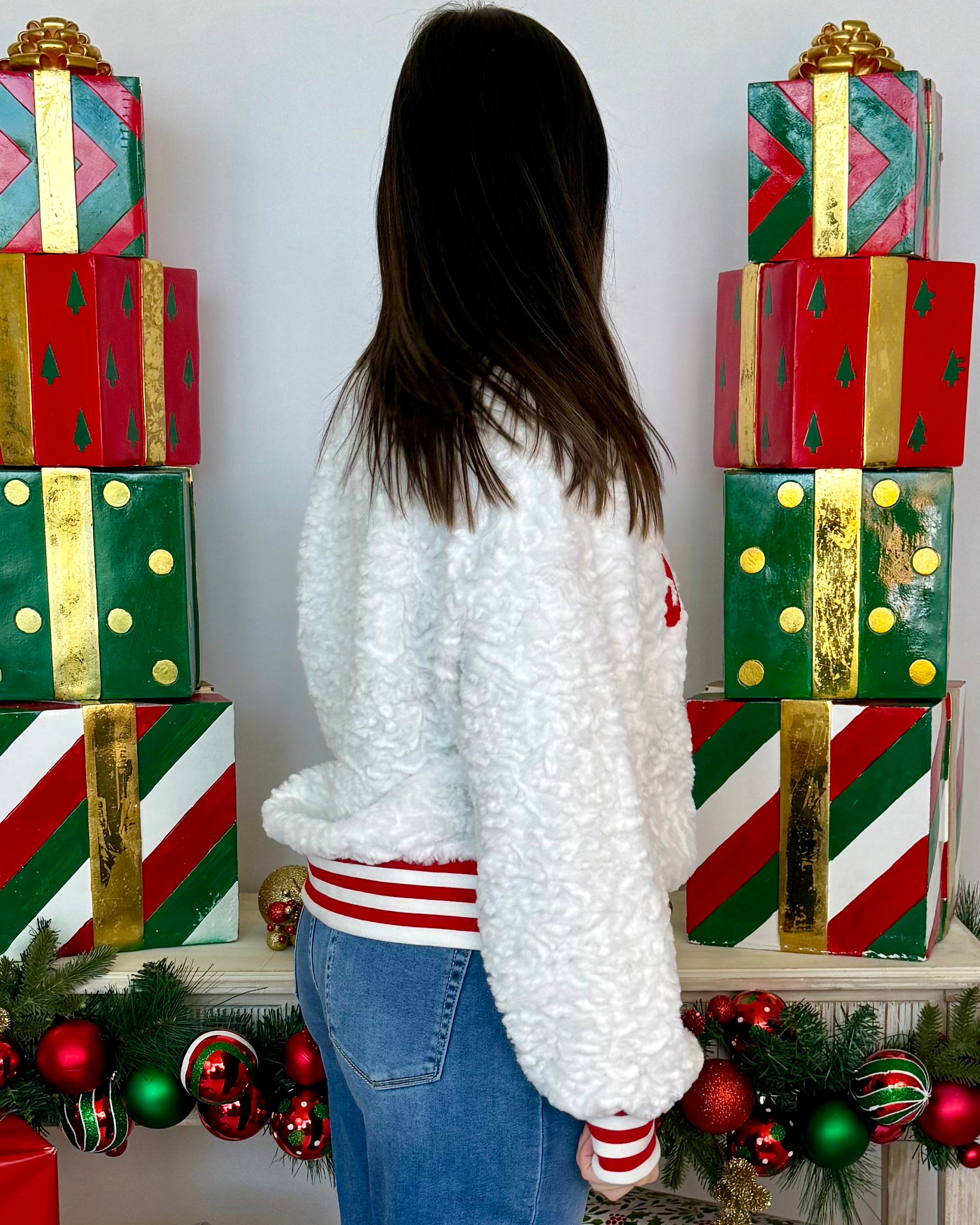 Naughty List White Santa Baby Fuzzy Sweatshirt-Shop-Womens-Boutique-Clothing