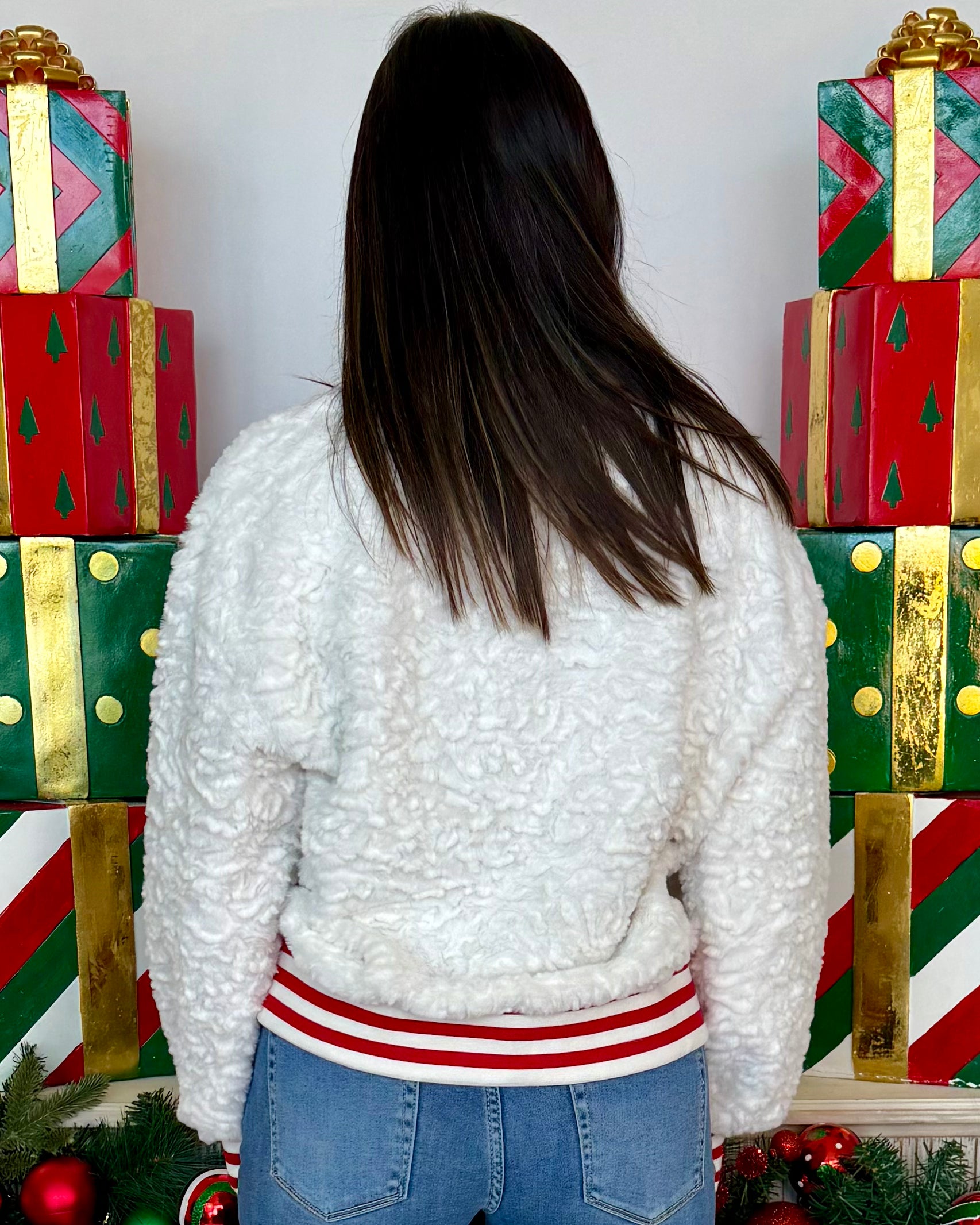 Naughty List White Santa Baby Fuzzy Sweatshirt-Shop-Womens-Boutique-Clothing