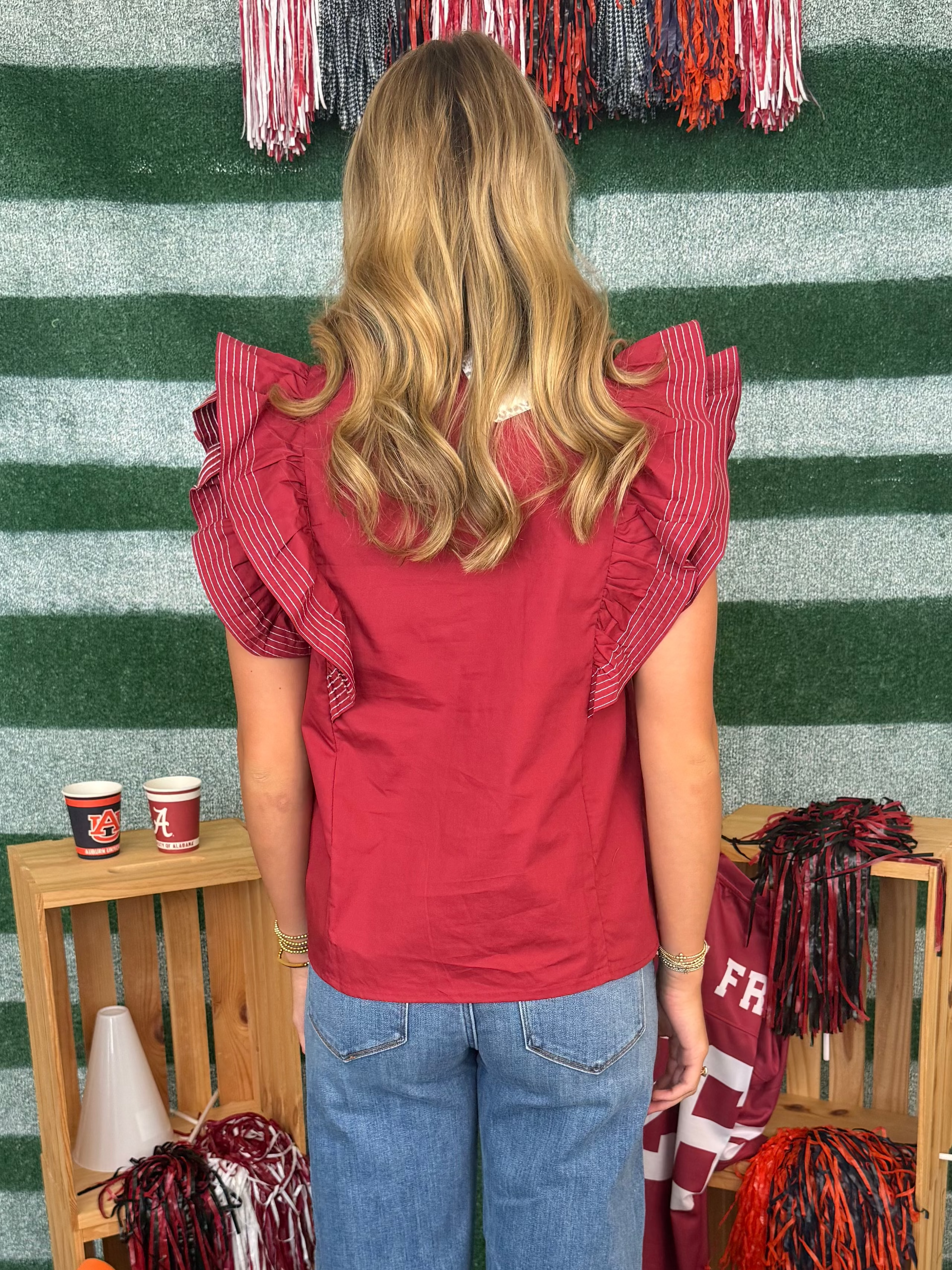 Do Your Thing Garnet Ruffle Sleeve Stitch Detail Top-Shop-Womens-Boutique-Clothing