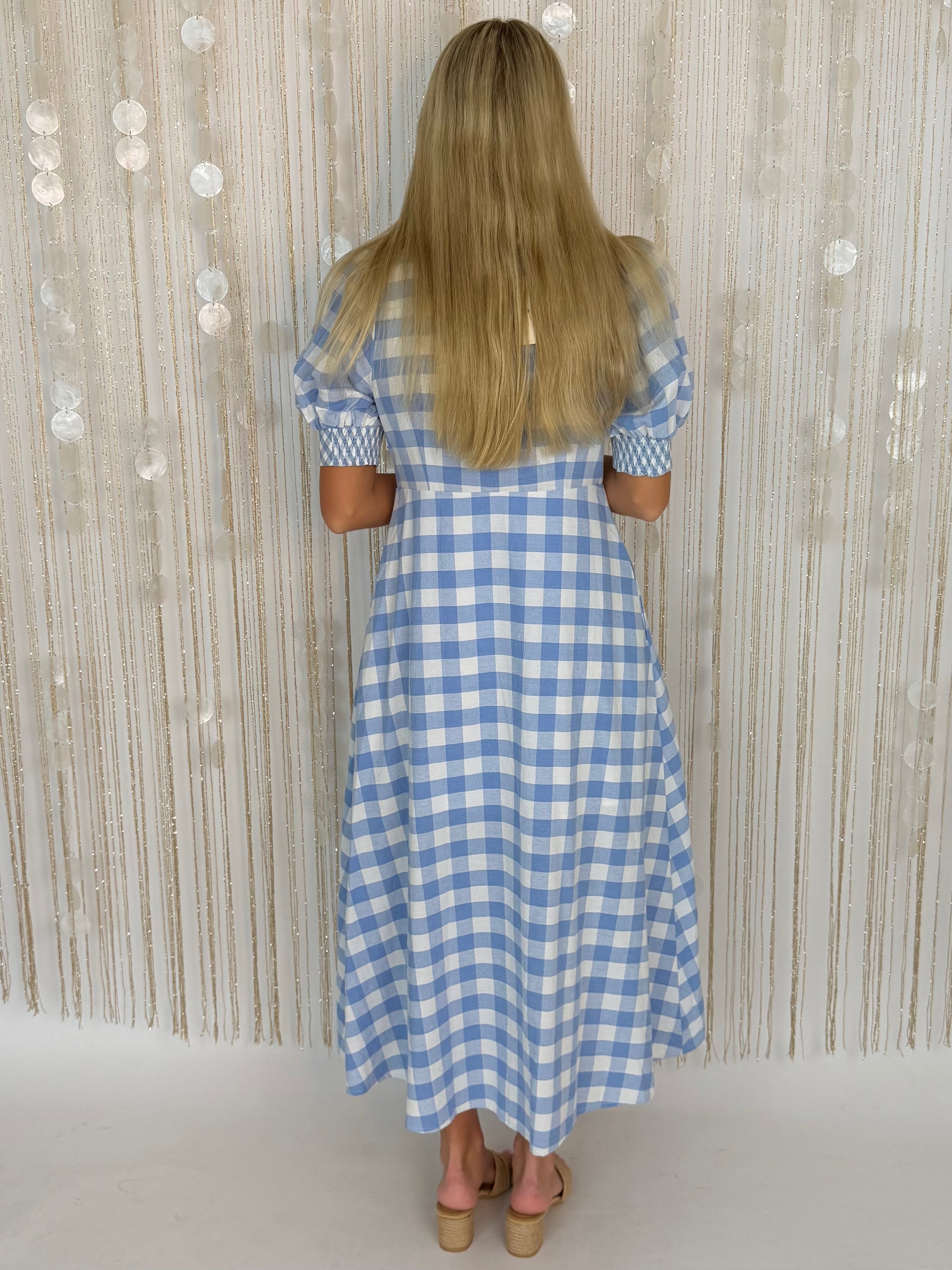 Darling Harmony Blue Gingham Midi Dress-Shop-Womens-Boutique-Clothing