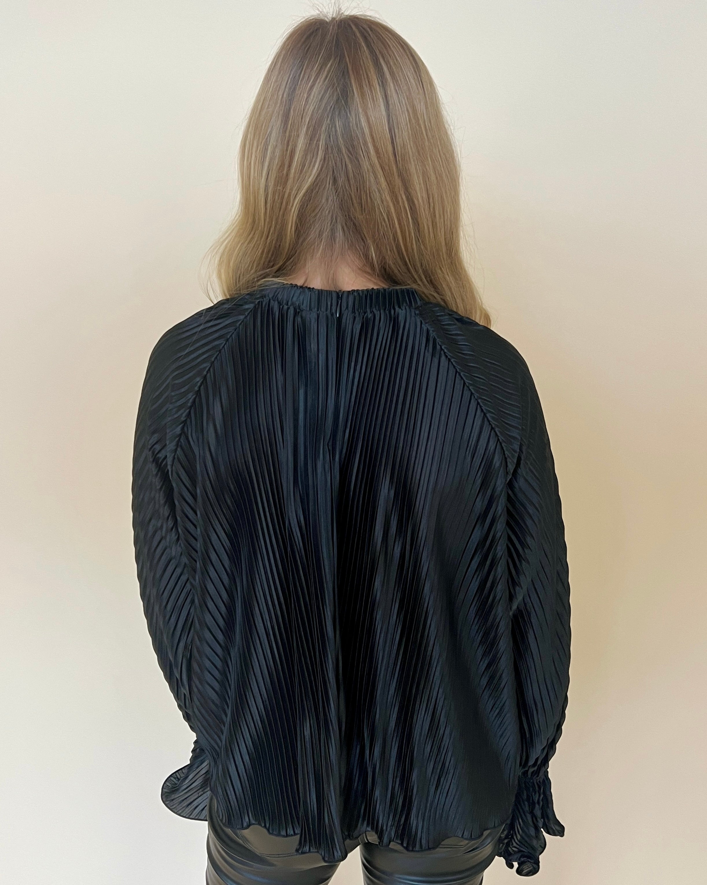 Set It Straight Black Pleated Satin Top-Shop-Womens-Boutique-Clothing