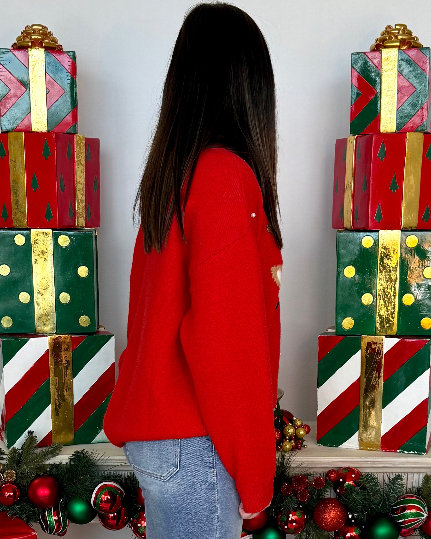Merry Feeling Red Sequin Reindeer Sweater-Shop-Womens-Boutique-Clothing