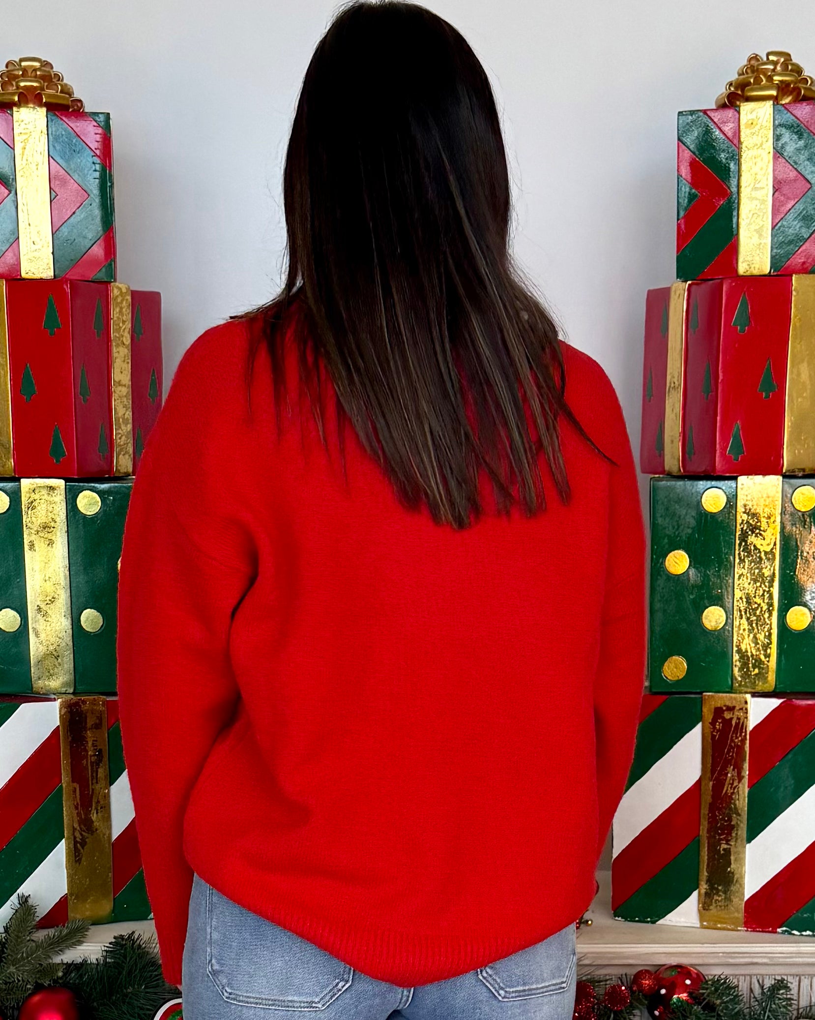 Merry Feeling Red Sequin Reindeer Sweater-Shop-Womens-Boutique-Clothing