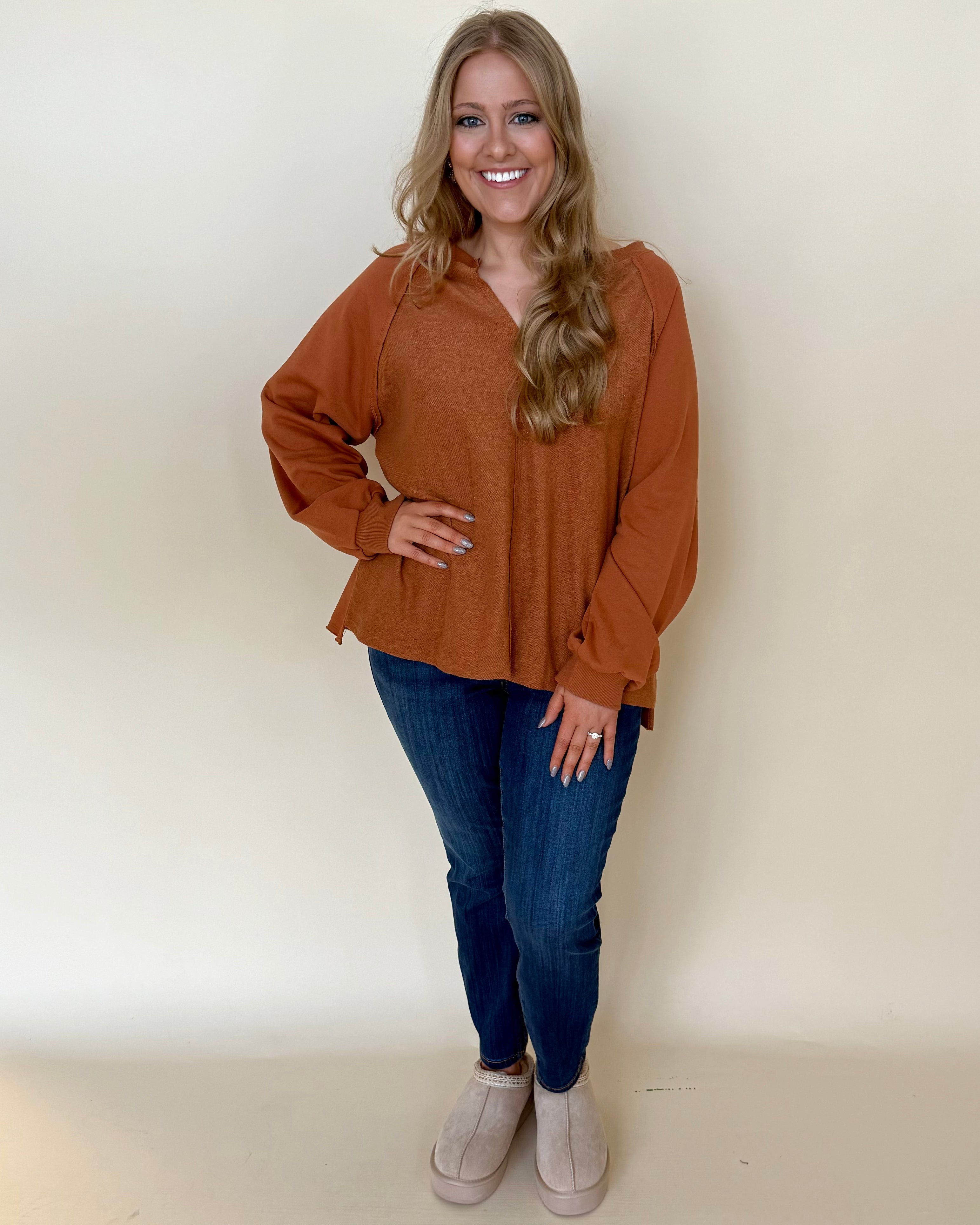 By The Day Rust Plus V-Neck Top-Shop-Womens-Boutique-Clothing