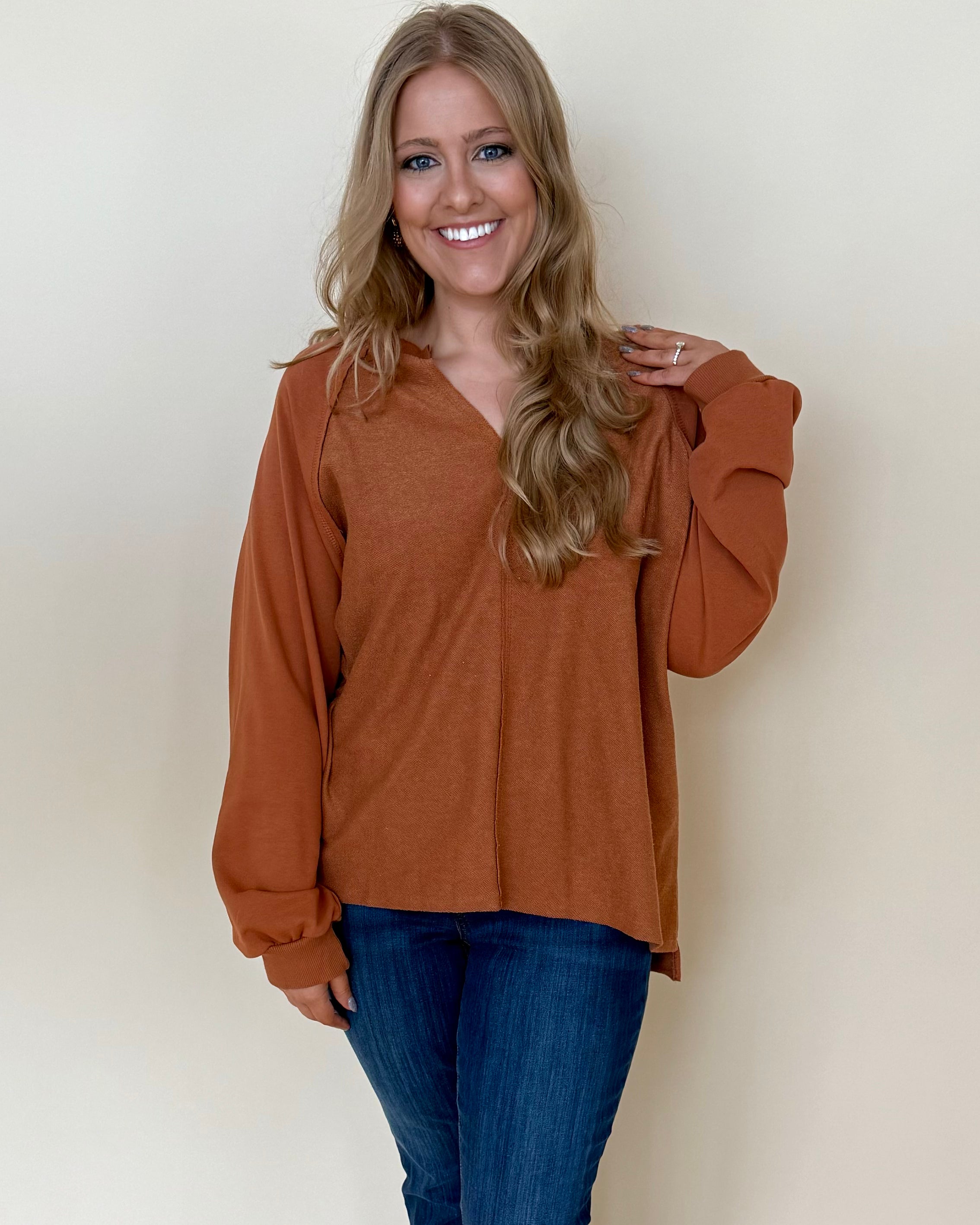 By The Day Rust Plus V-Neck Top-Shop-Womens-Boutique-Clothing