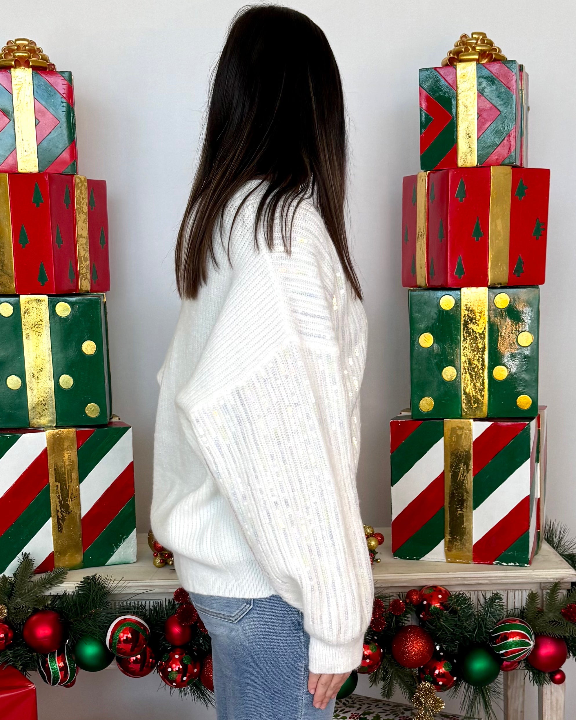 Wander With Me Ivory Clear Sequin Sweater-Shop-Womens-Boutique-Clothing