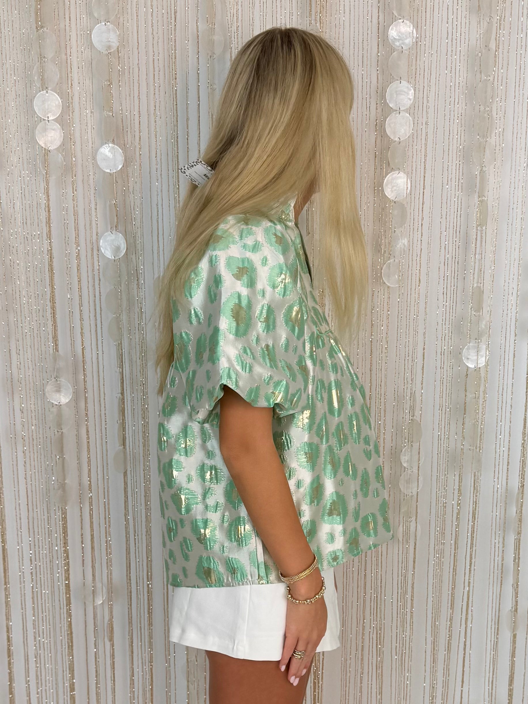 Nothing But Glam Mint Floral Jacquard Babydoll Top-Shop-Womens-Boutique-Clothing