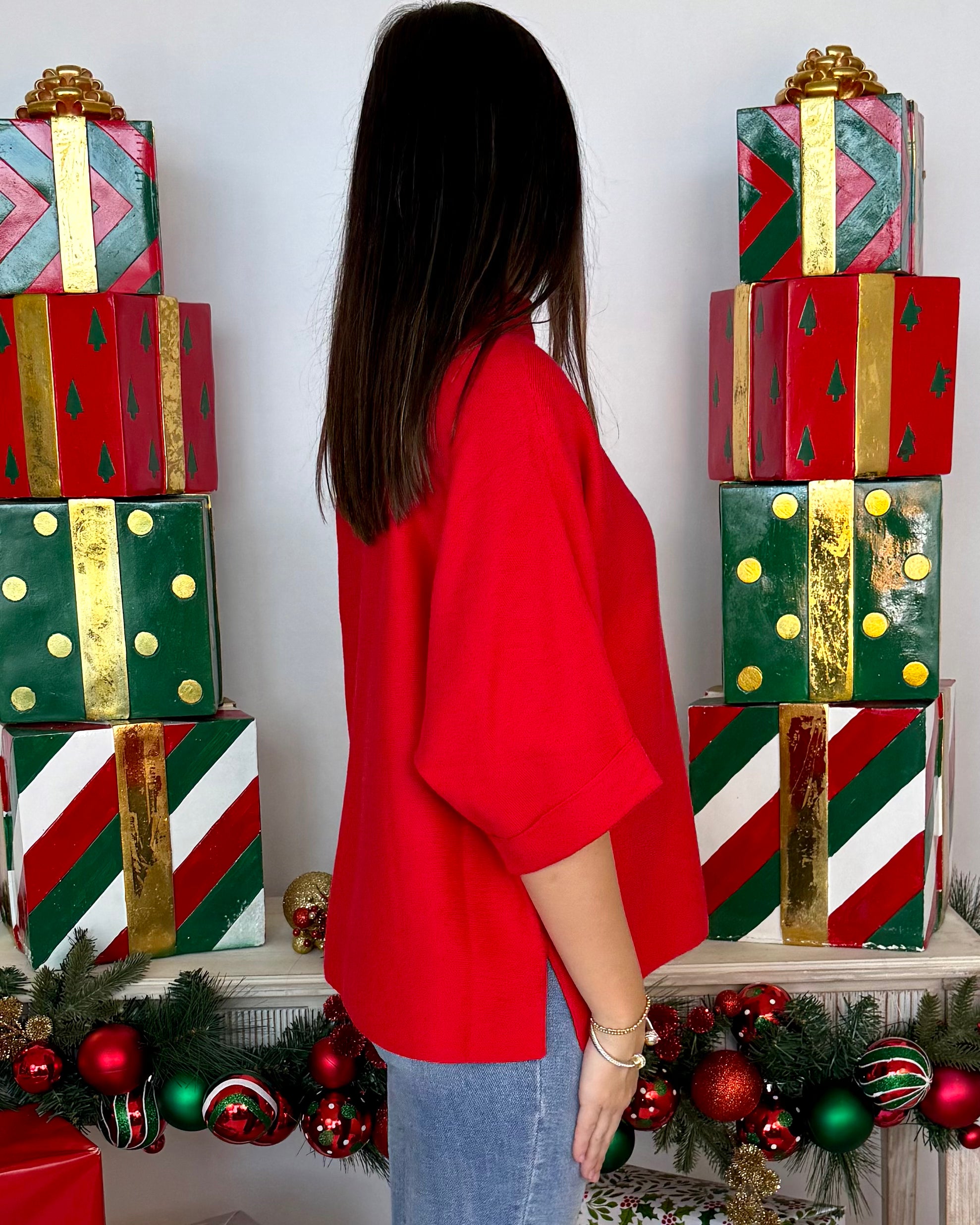 Woodland Wanderer Red Mock Neck Sweater-Shop-Womens-Boutique-Clothing