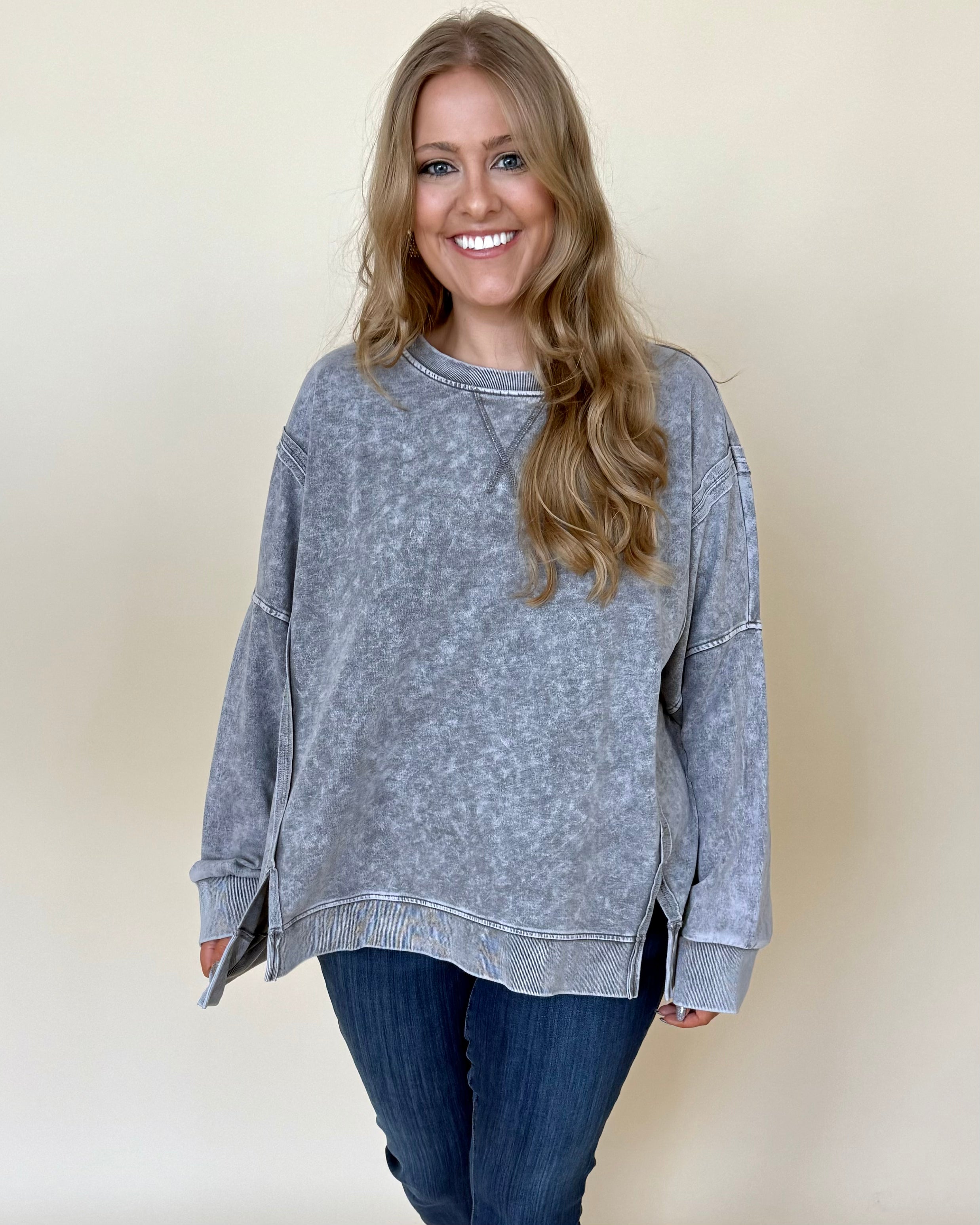 In A Day Charcoal Plus Wash Sweatshirt-Shop-Womens-Boutique-Clothing