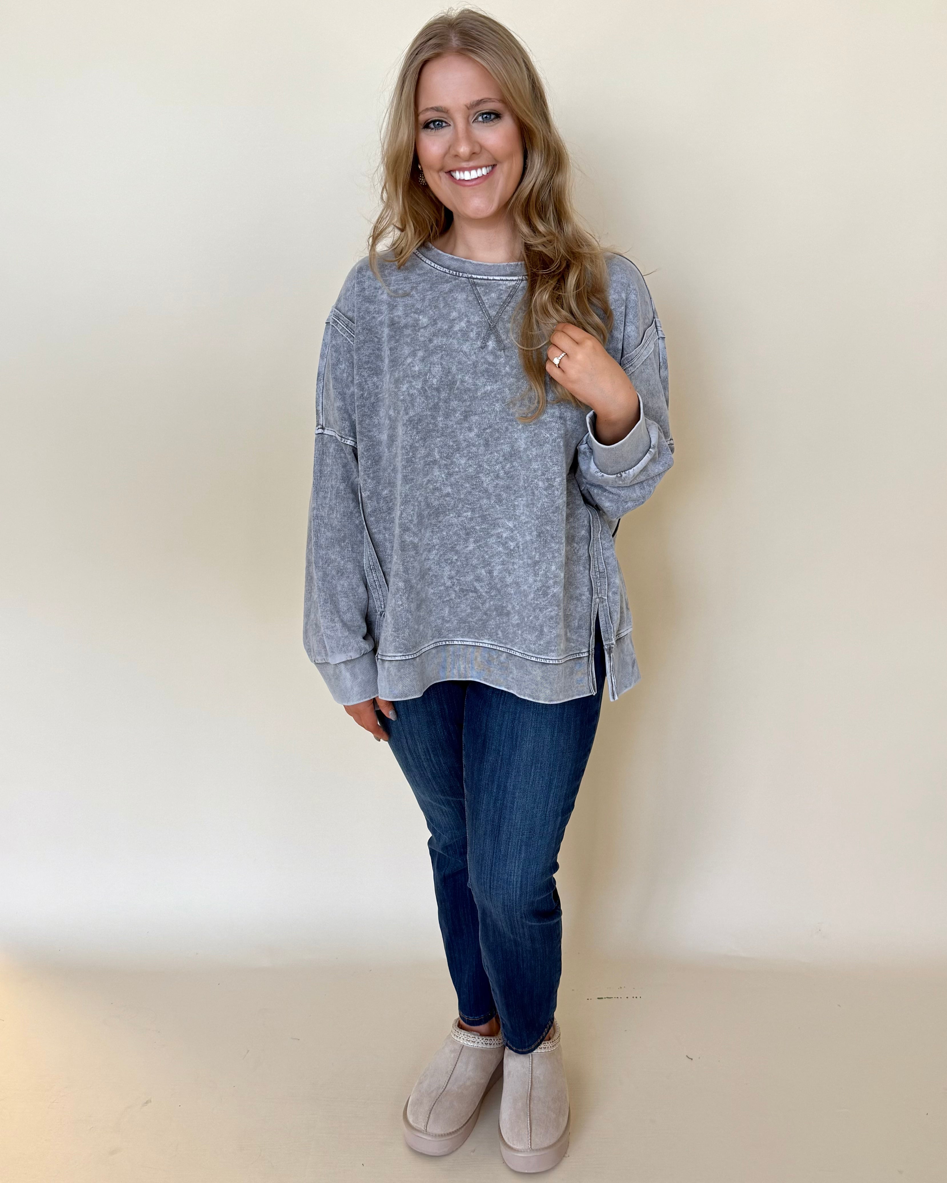 In A Day Charcoal Plus Wash Sweatshirt-Shop-Womens-Boutique-Clothing