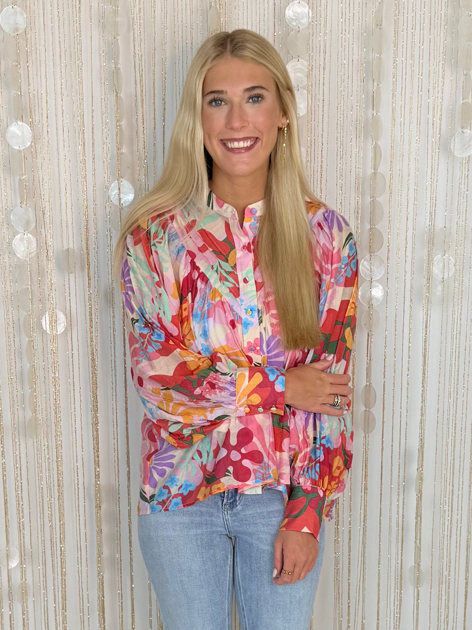 Always Lovely Raspberry Pink Floral Button Down Top-Shop-Womens-Boutique-Clothing