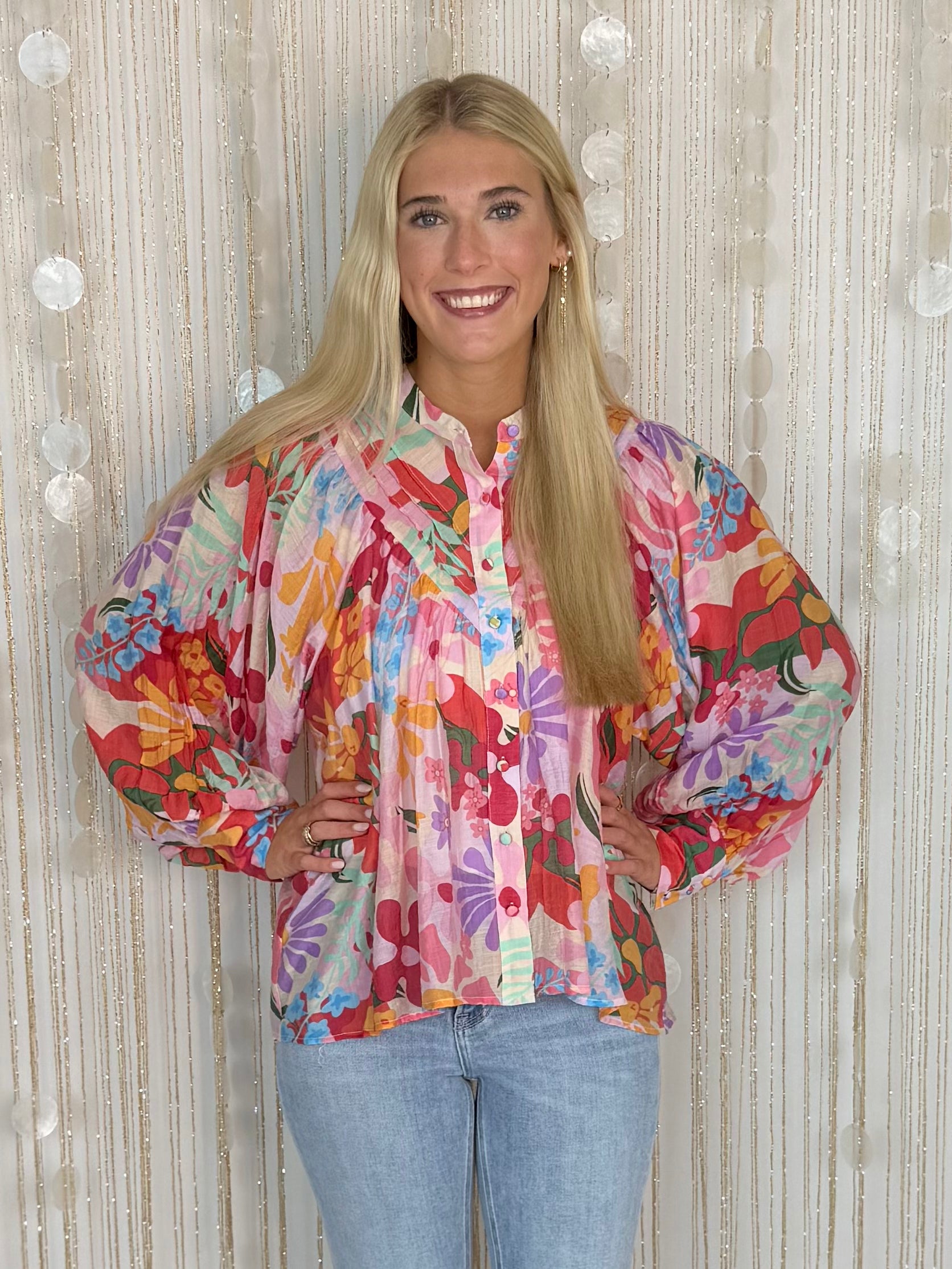 Always Lovely Raspberry Pink Floral Button Down Top-Shop-Womens-Boutique-Clothing