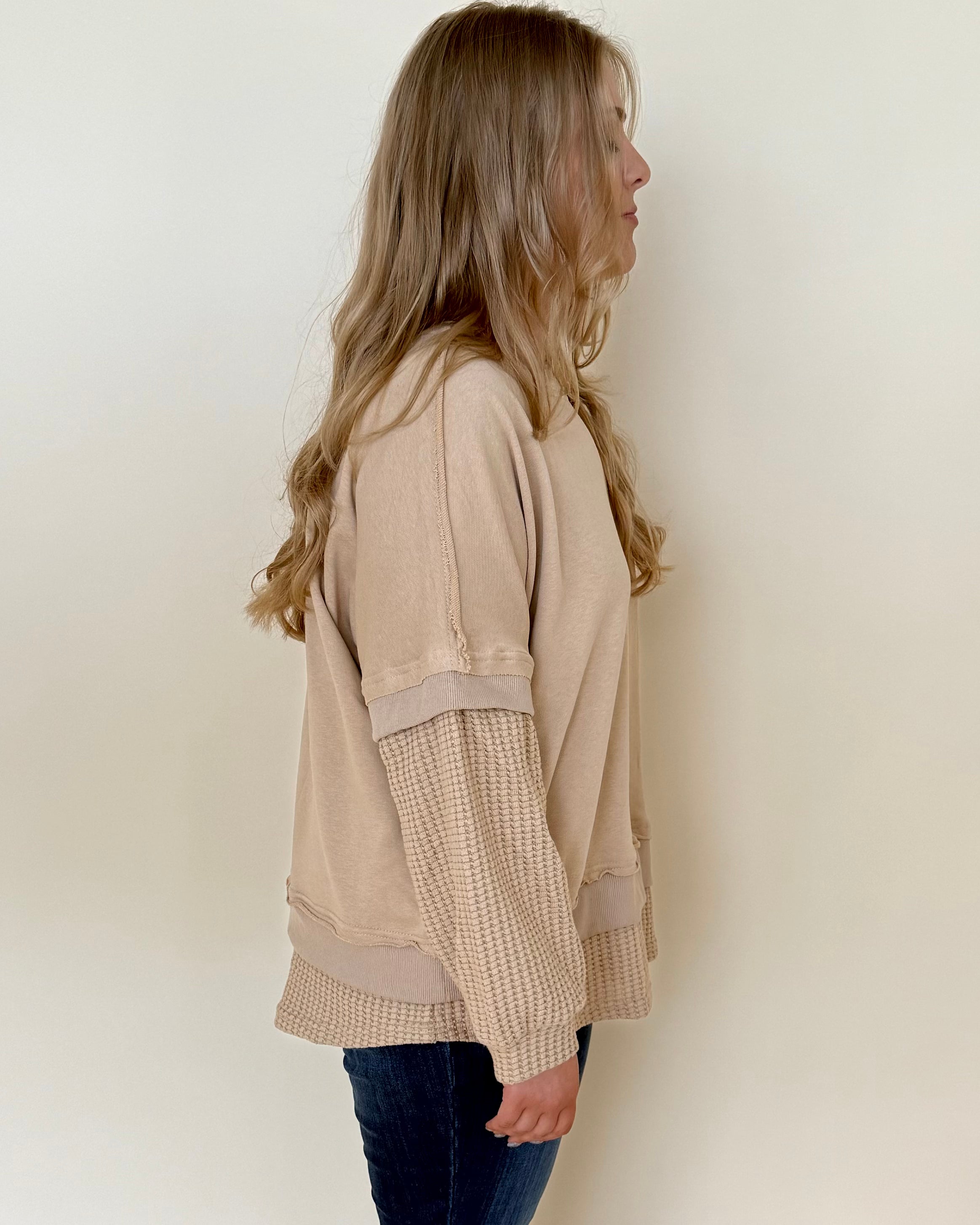 Another Life Taupe Plus Contrast Sweatshirt-Shop-Womens-Boutique-Clothing