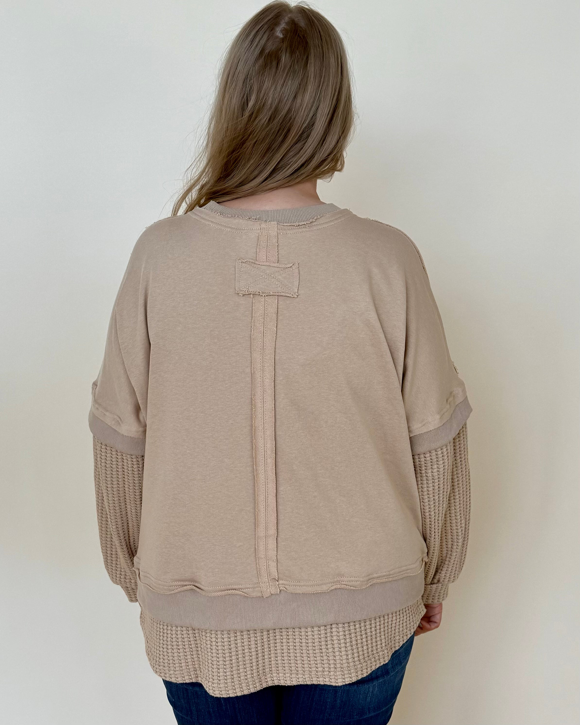 Another Life Taupe Plus Contrast Sweatshirt-Shop-Womens-Boutique-Clothing