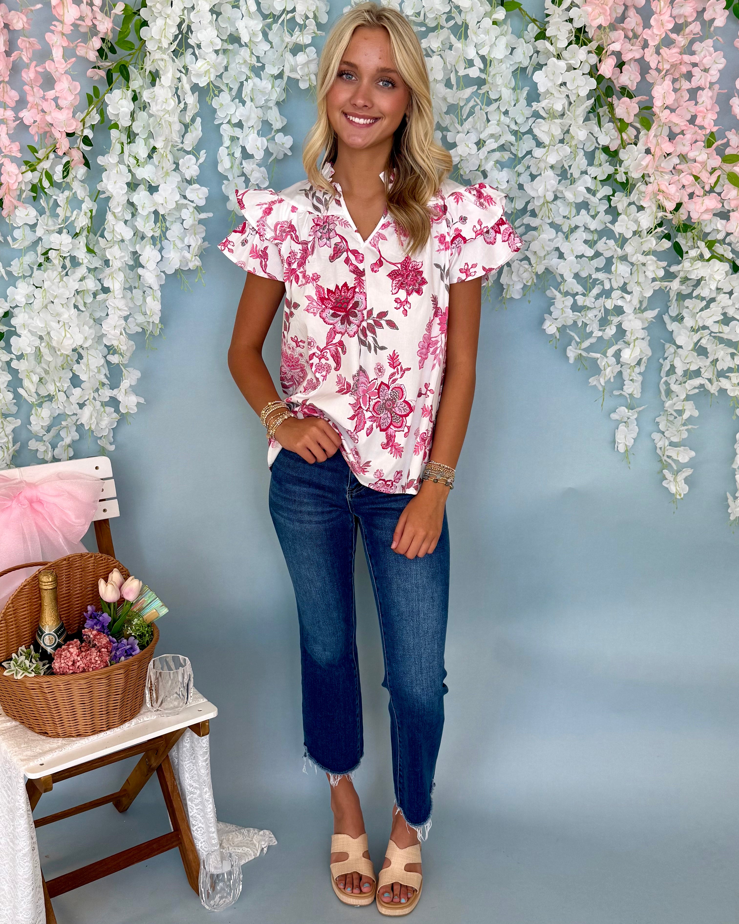 Picking Flowers Pink Floral Ruffle Top-Shop-Womens-Boutique-Clothing