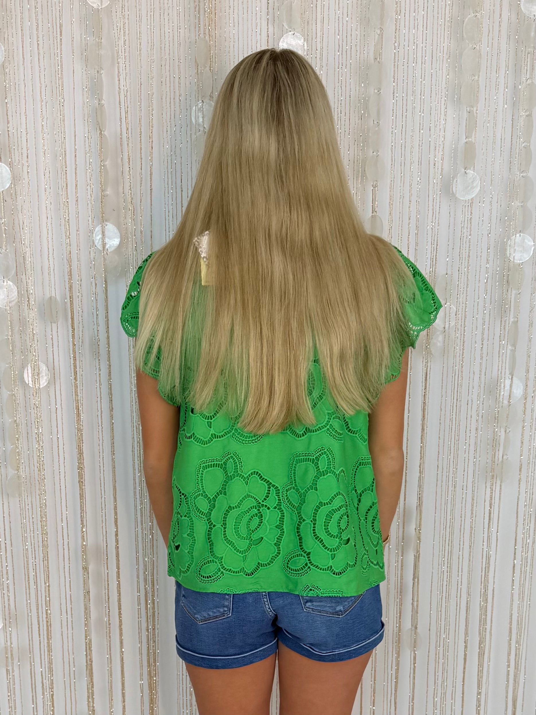 Garden Escape Kelly Green Floral Eyelet Top-Shop-Womens-Boutique-Clothing