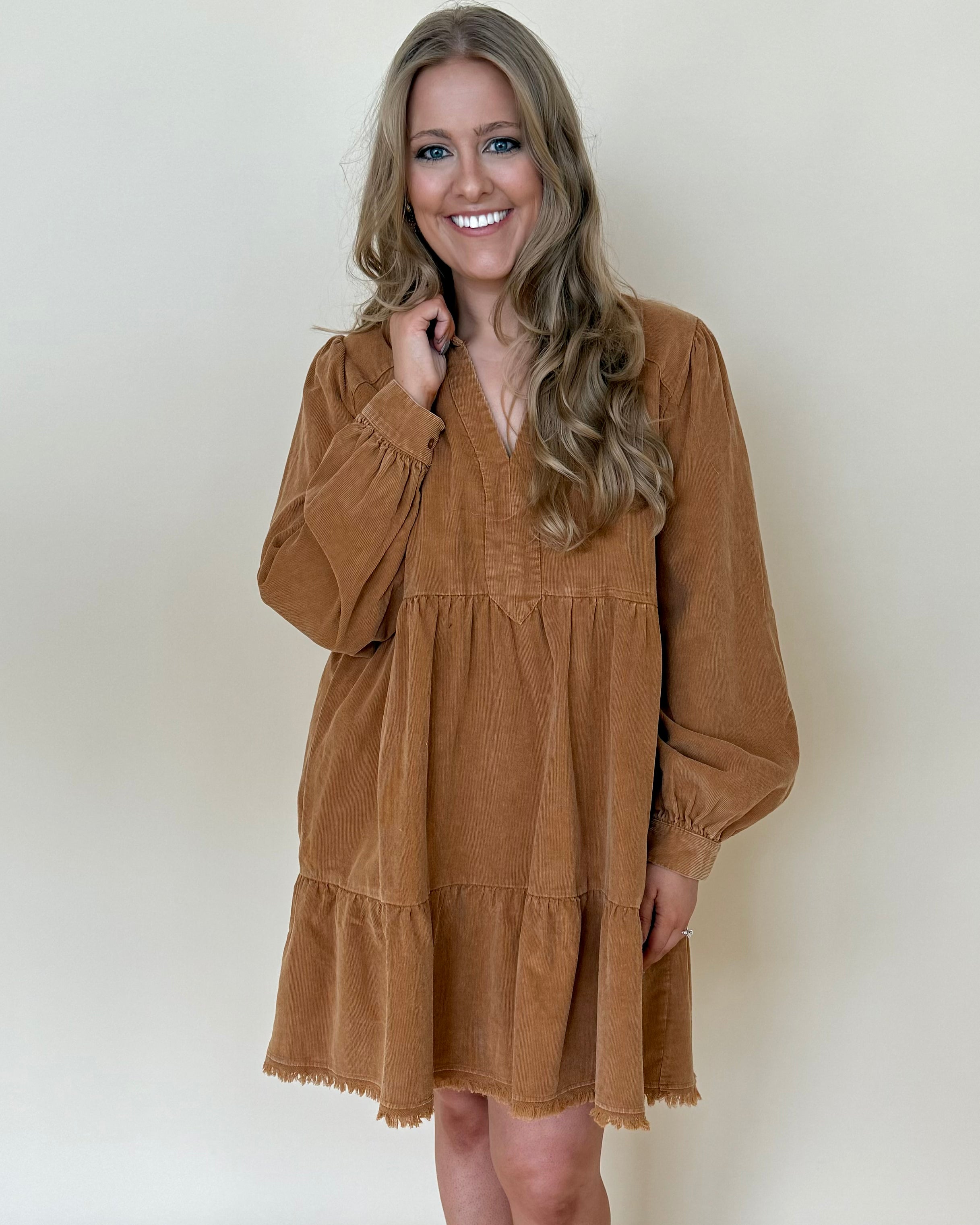 Happy Thoughts Camel Plus Corduroy Dress-Shop-Womens-Boutique-Clothing