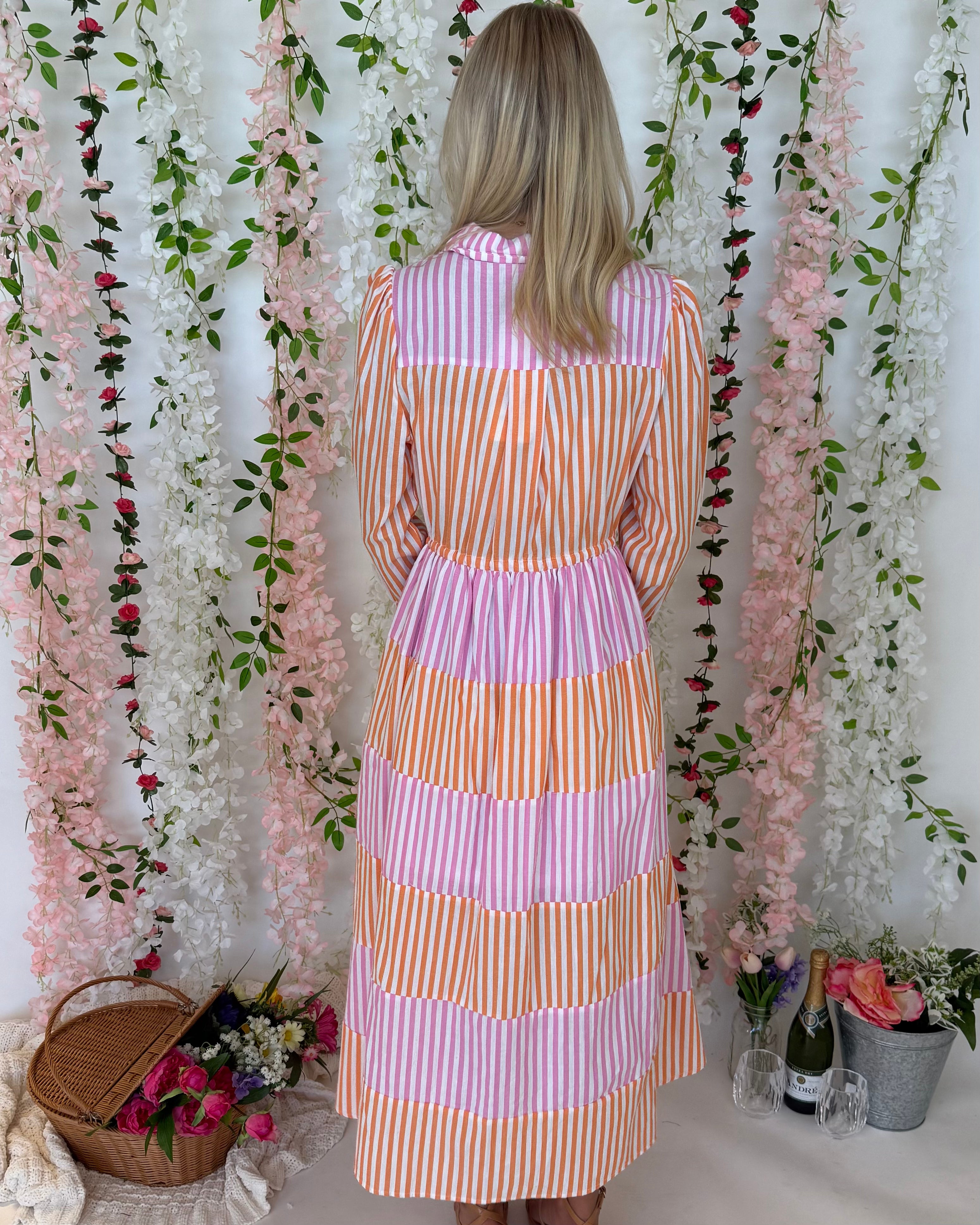 Always Us Lt Pink Striped Midi Dress-Shop-Womens-Boutique-Clothing