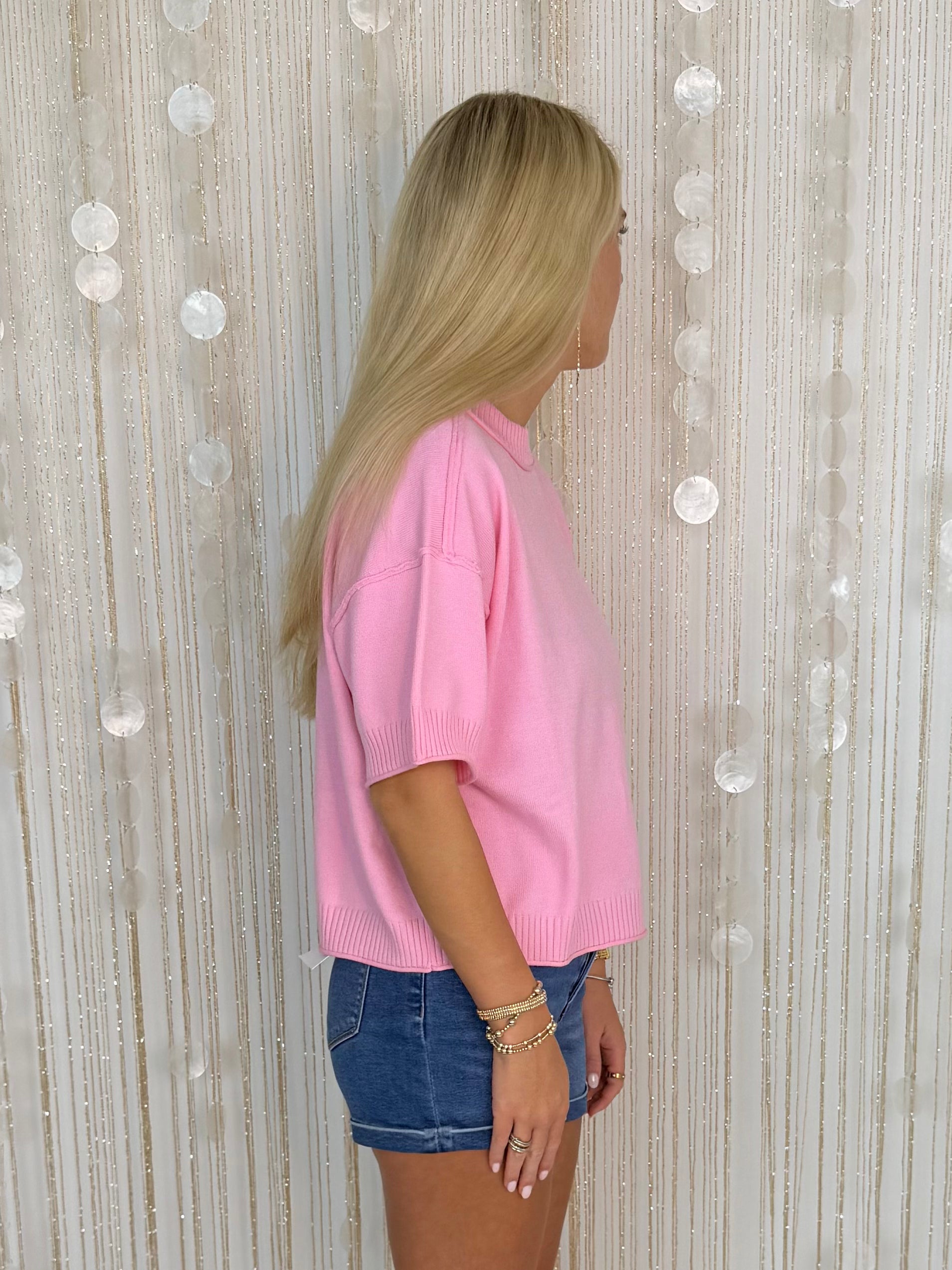 Clean Motion Pink 3/4 Sleeve Sweater-Shop-Womens-Boutique-Clothing