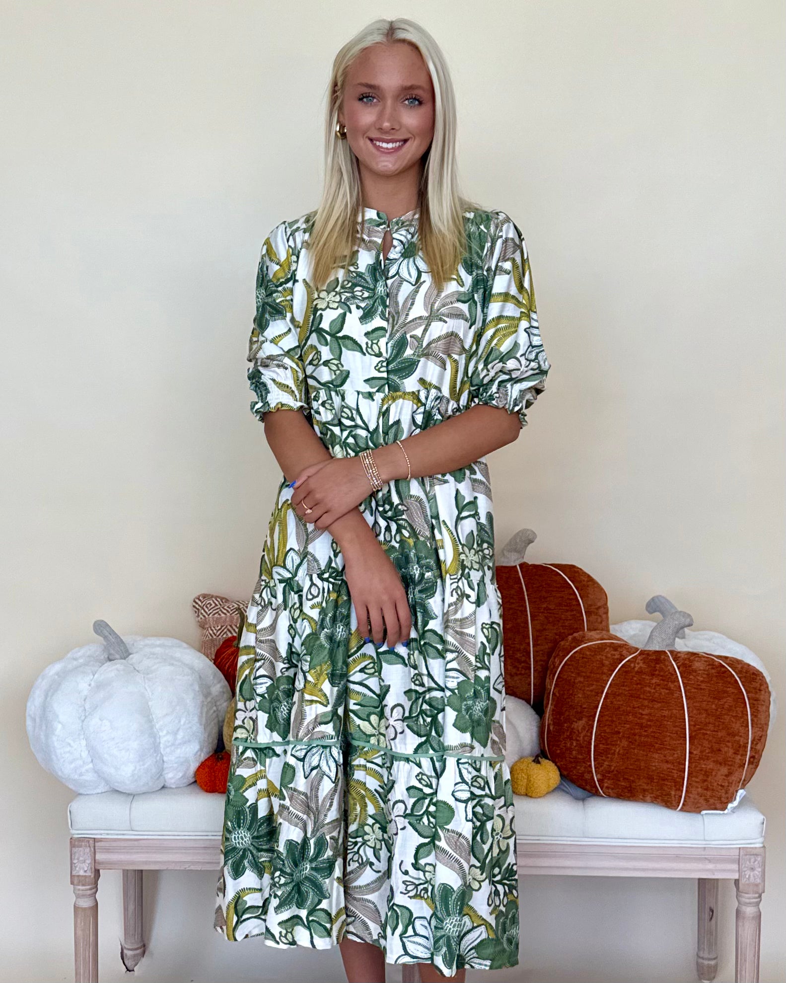 Right Turn Green Mix Floral Midi Dress-Shop-Womens-Boutique-Clothing