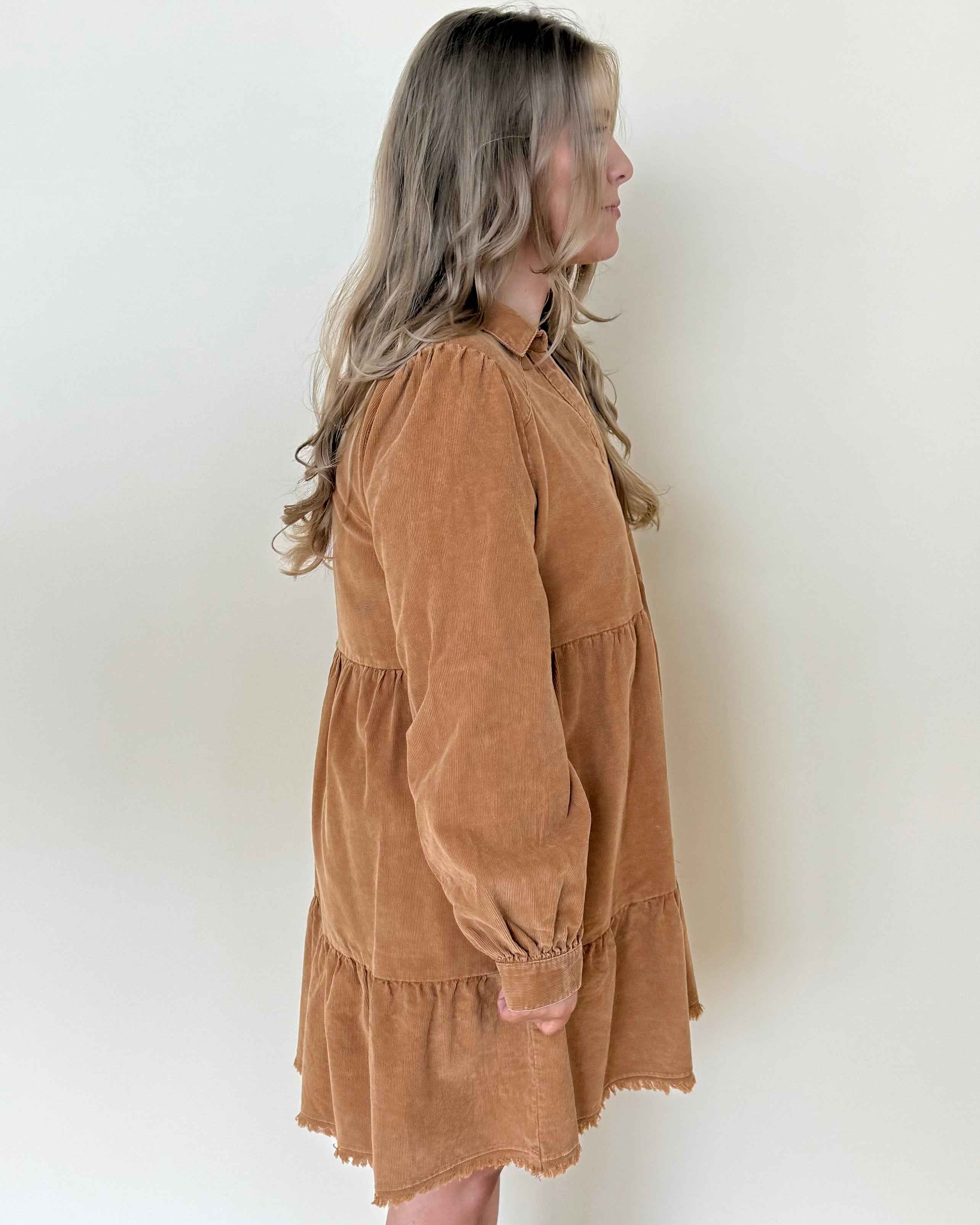 Happy Thoughts Camel Plus Corduroy Dress-Shop-Womens-Boutique-Clothing