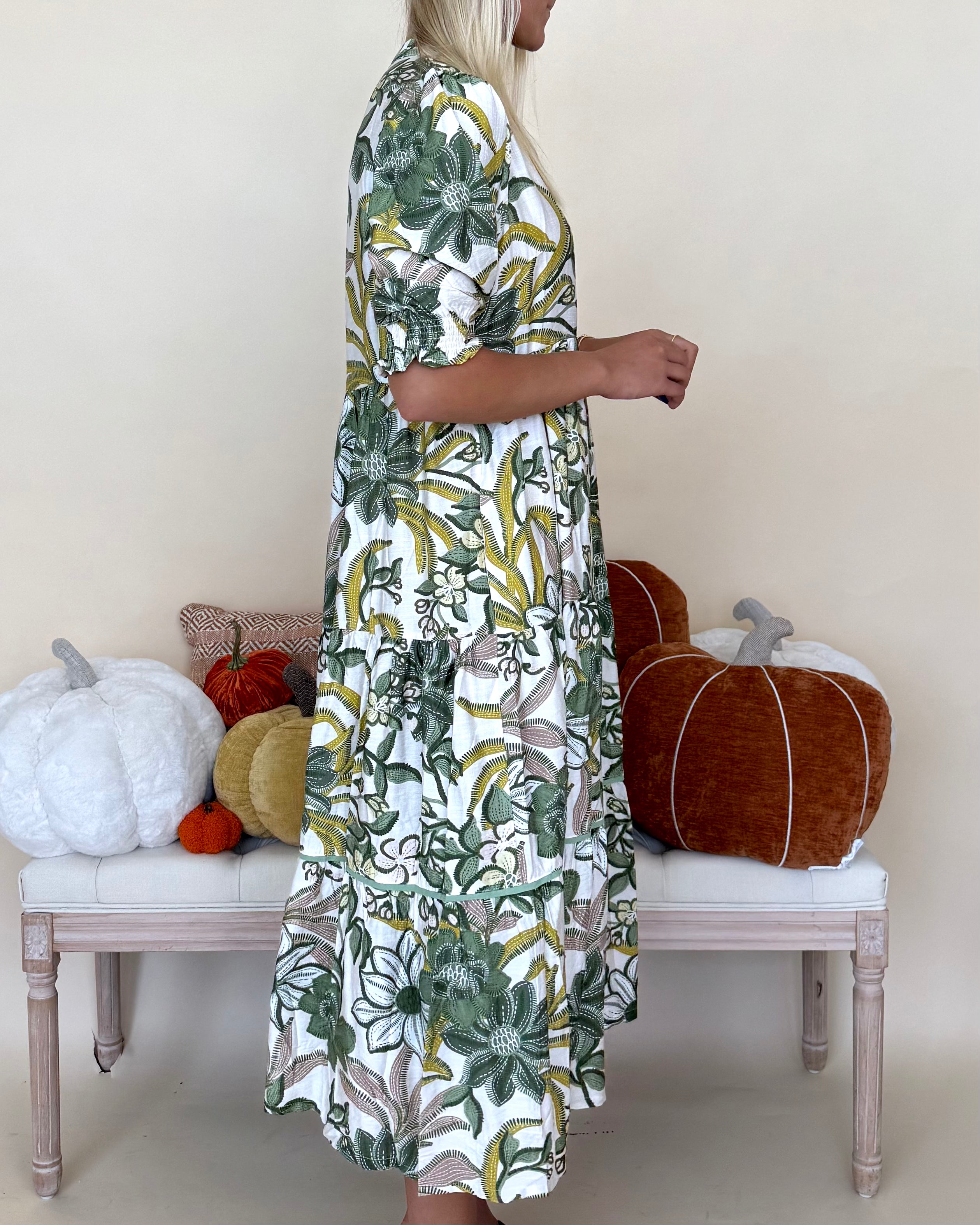 Right Turn Green Mix Floral Midi Dress-Shop-Womens-Boutique-Clothing