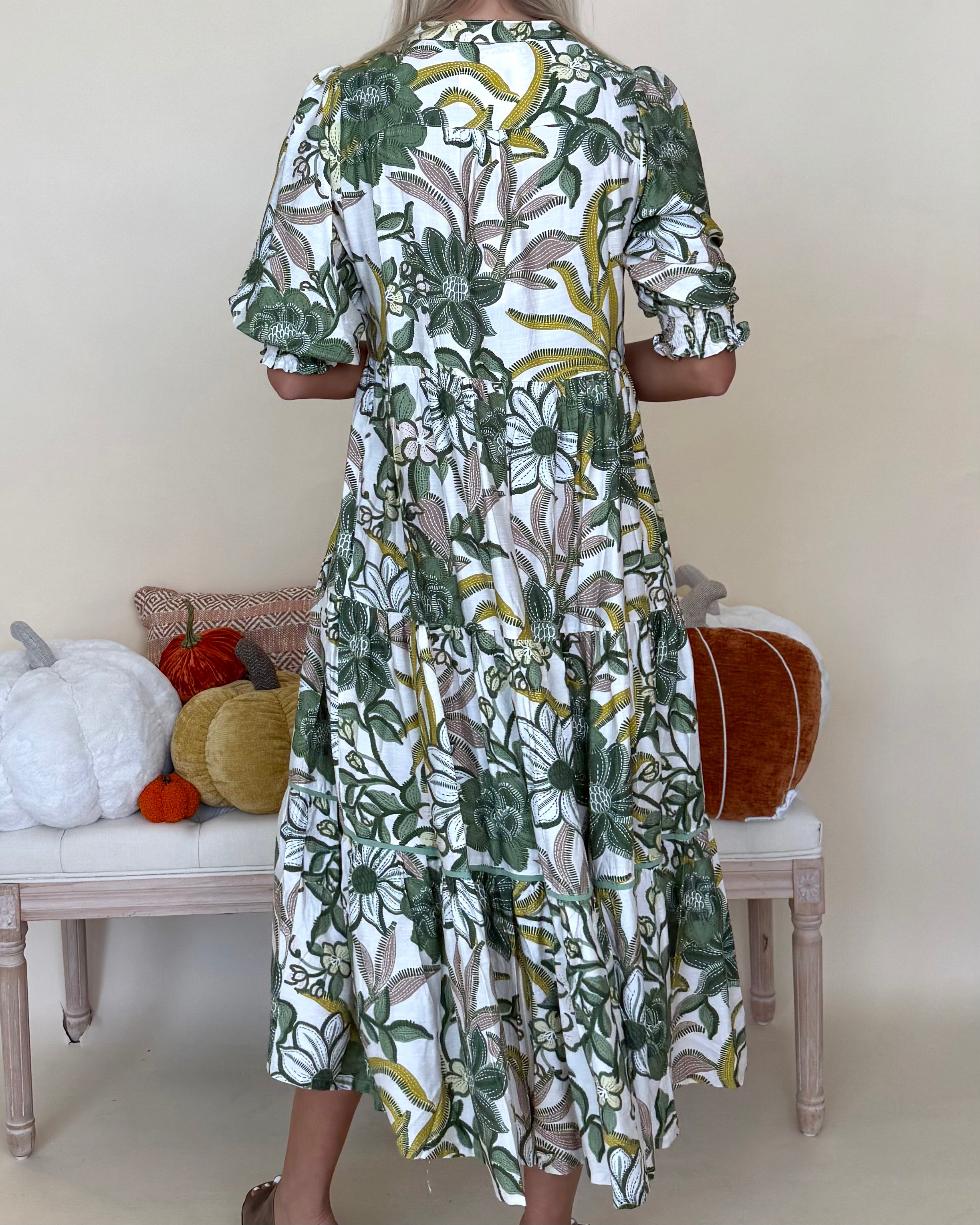 Right Turn Green Mix Floral Midi Dress-Shop-Womens-Boutique-Clothing