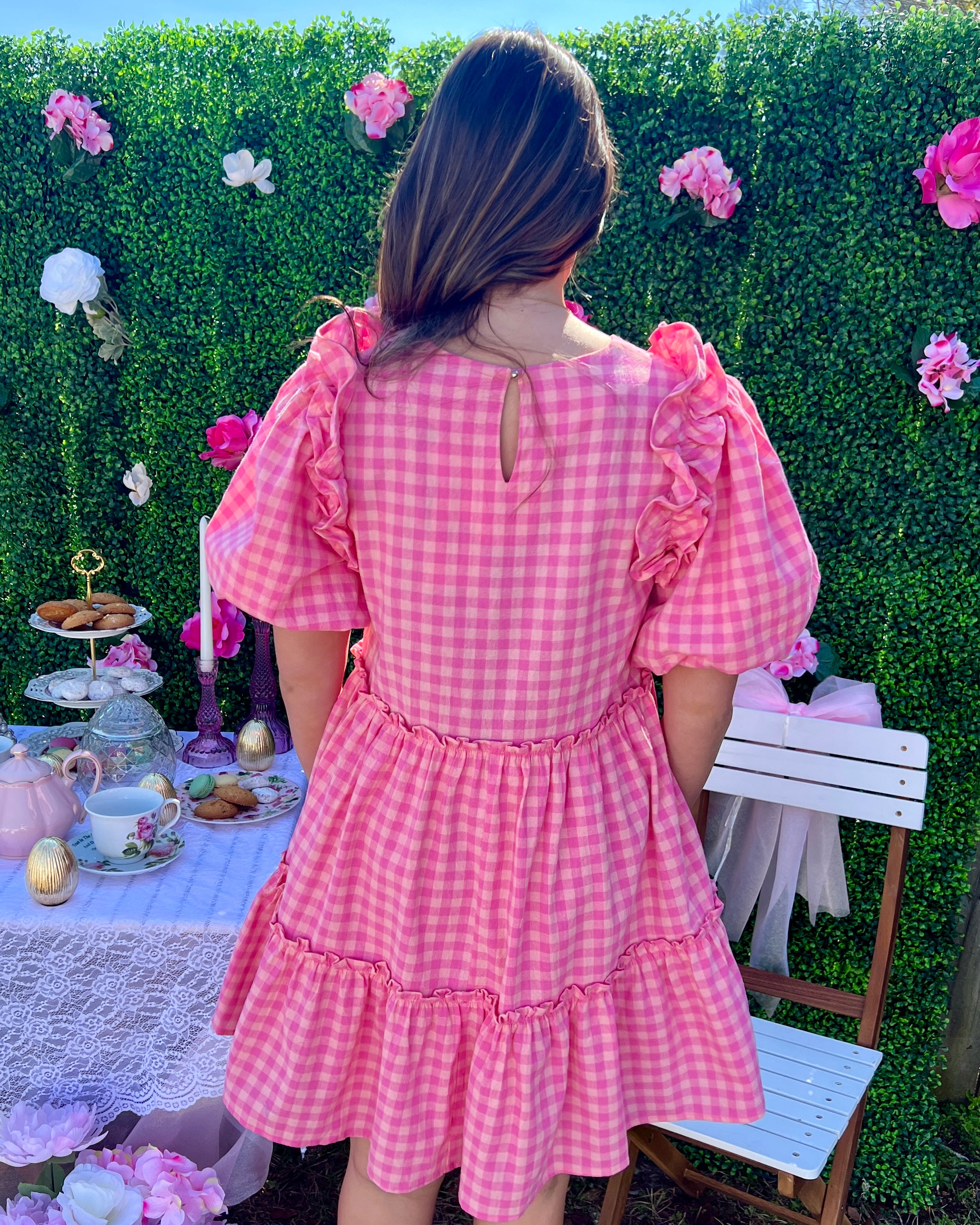 Happy Place Pink Gingham Ruffle Dress-Shop-Womens-Boutique-Clothing