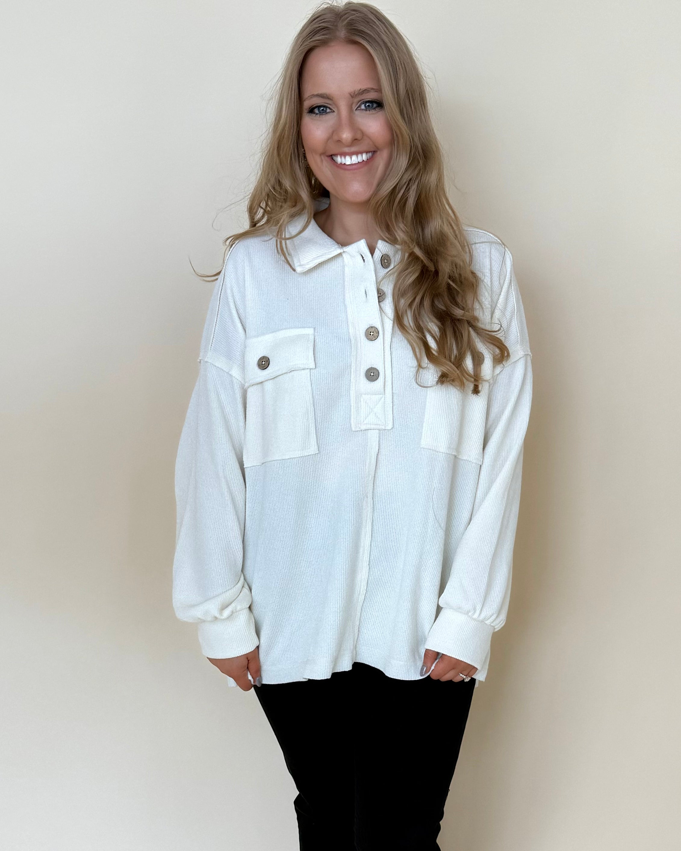 The Road Cream Plus Button Up Top-Shop-Womens-Boutique-Clothing