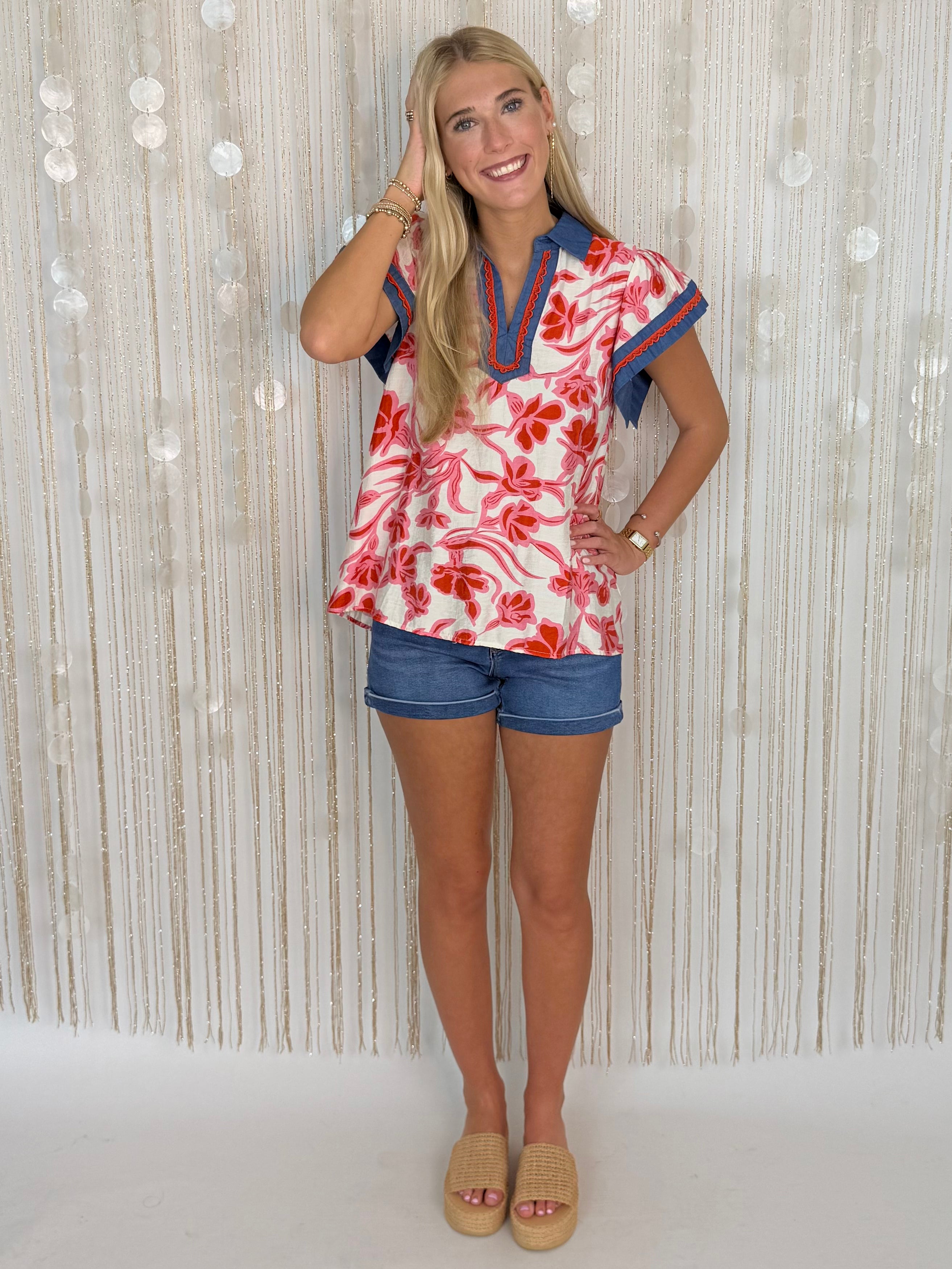 Just The Way Pink Mix Floral Flutter Top-Shop-Womens-Boutique-Clothing