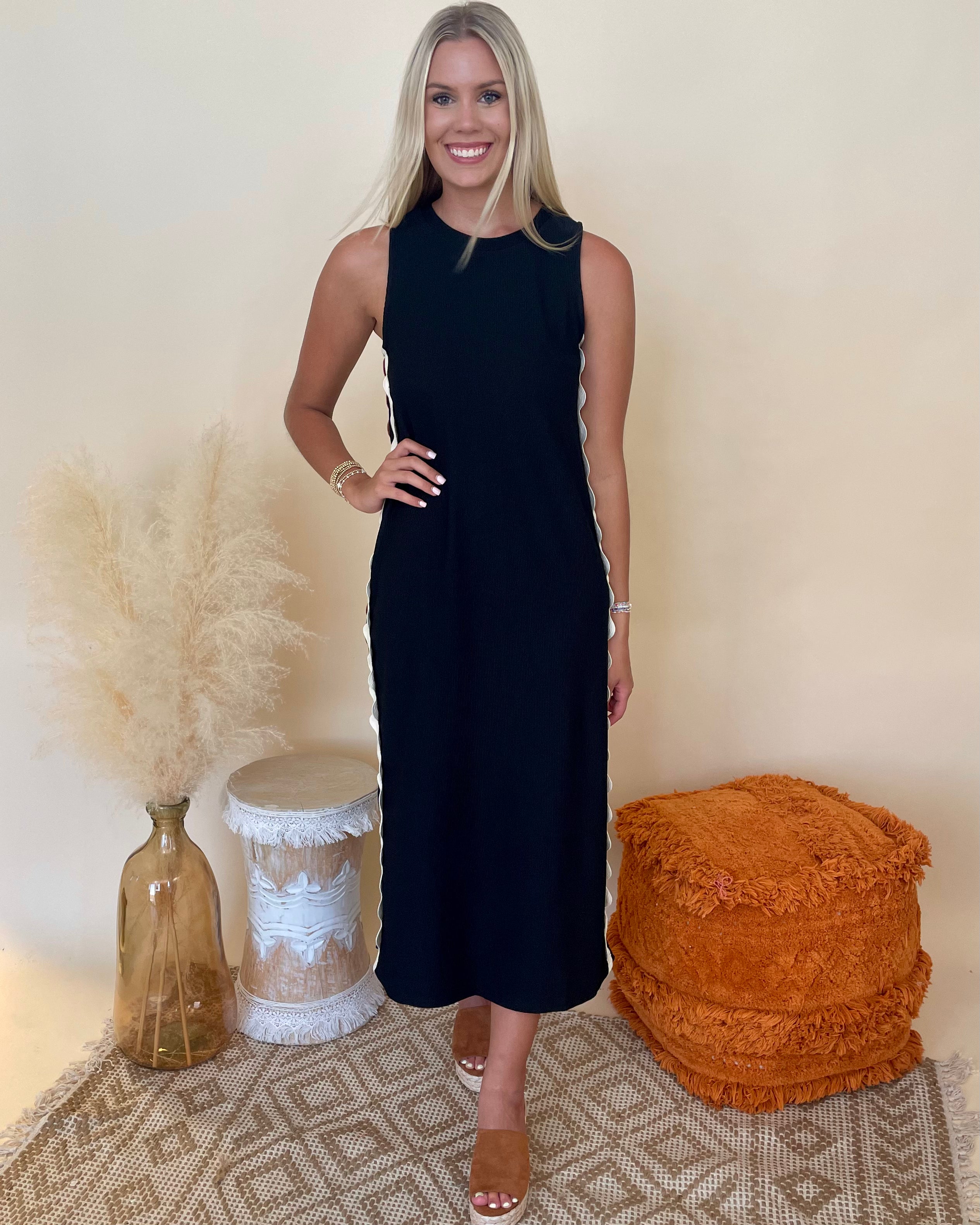 Beloved Bliss Black Ric Rac Dress-Shop-Womens-Boutique-Clothing