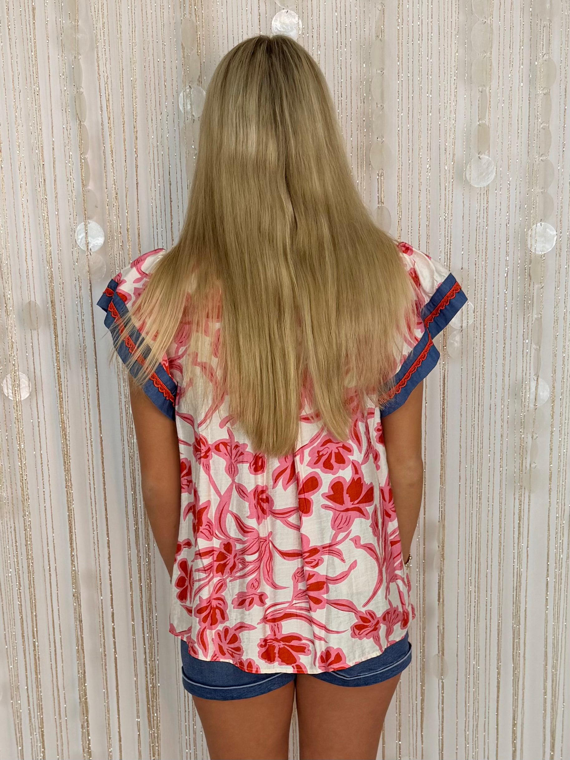 Just The Way Pink Mix Floral Flutter Top-Shop-Womens-Boutique-Clothing