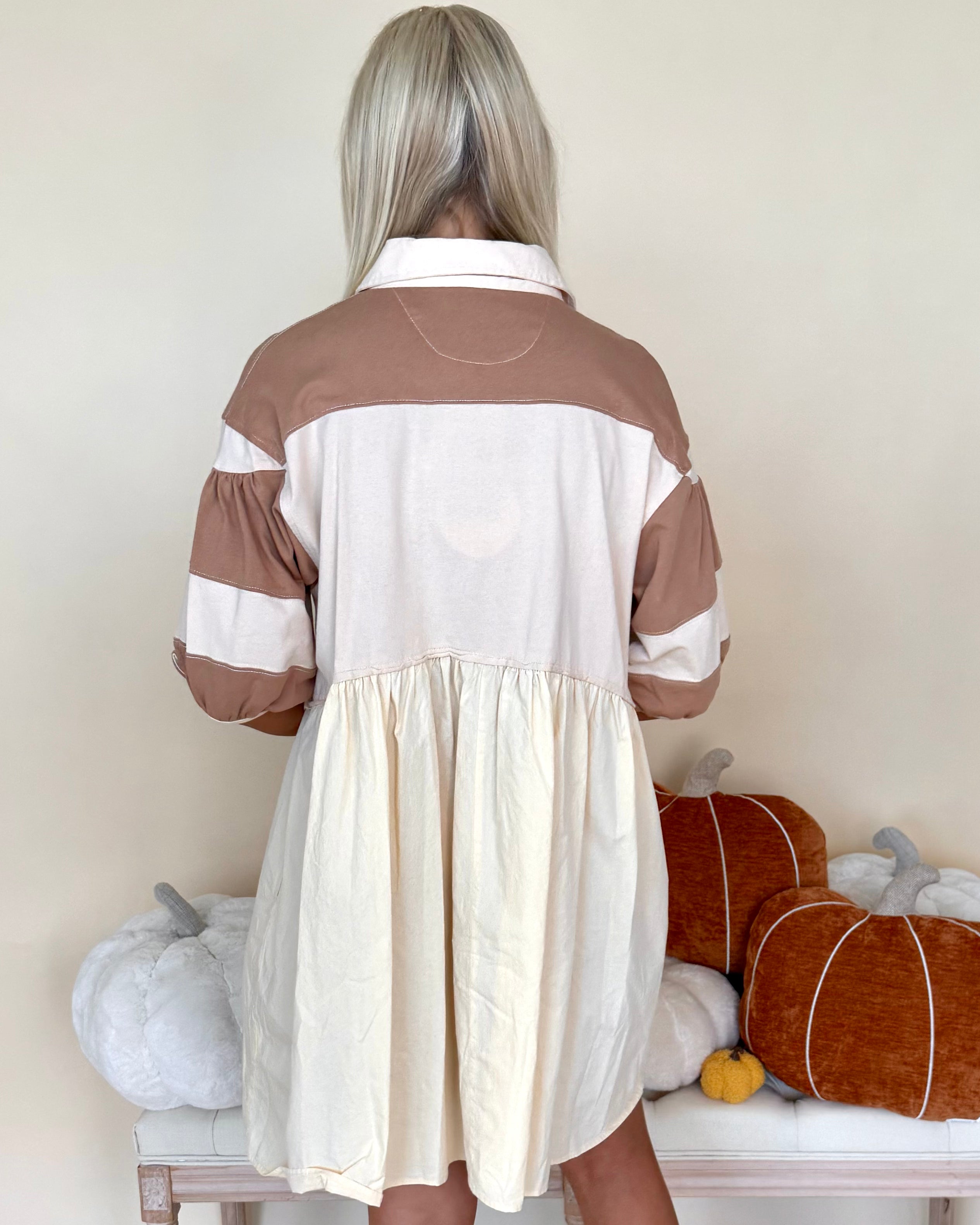 Day Dreaming Oatmeal Mix Oversized Pleated Dress-Shop-Womens-Boutique-Clothing