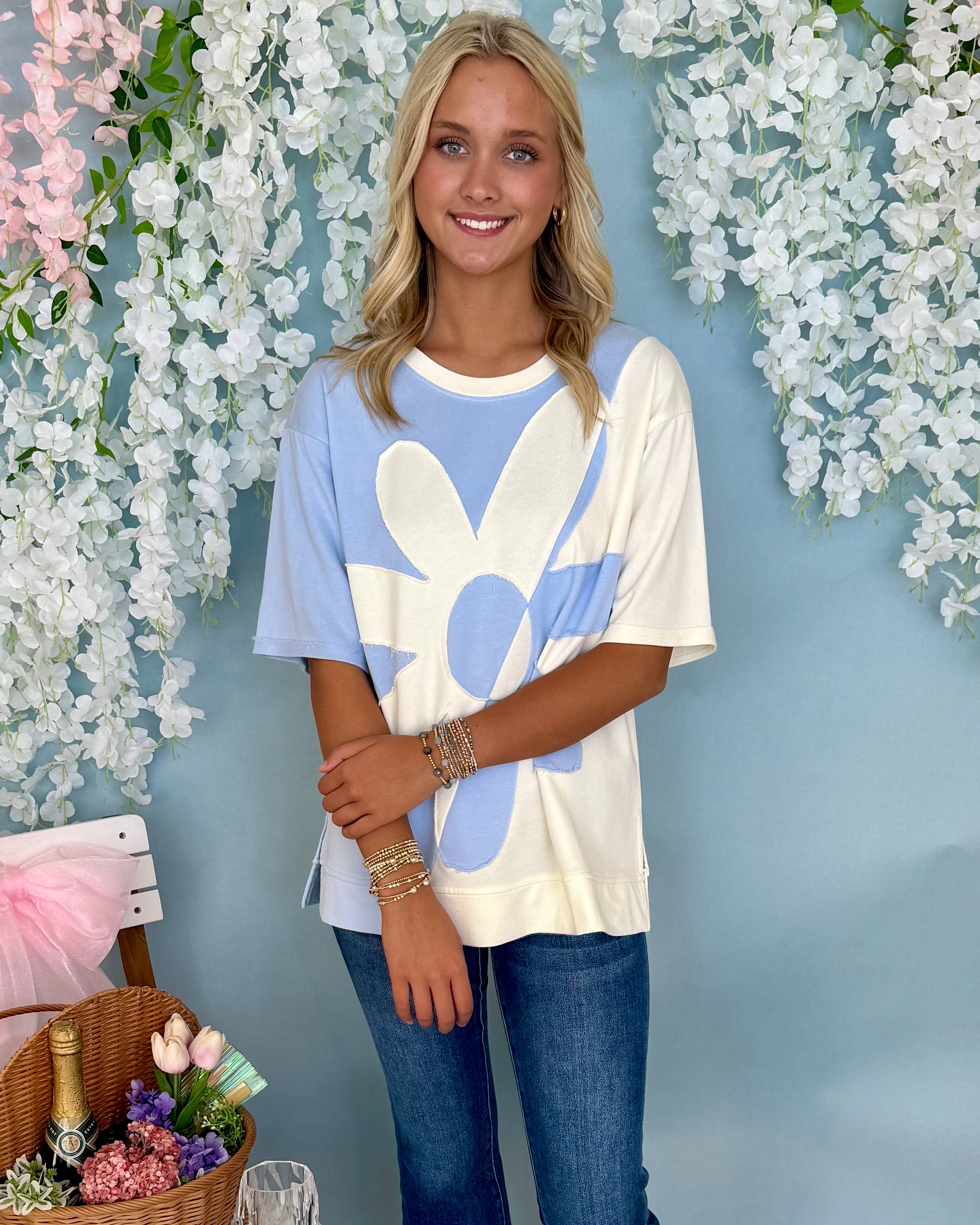 Gracefully Sky Blue/White Flower Top-Shop-Womens-Boutique-Clothing