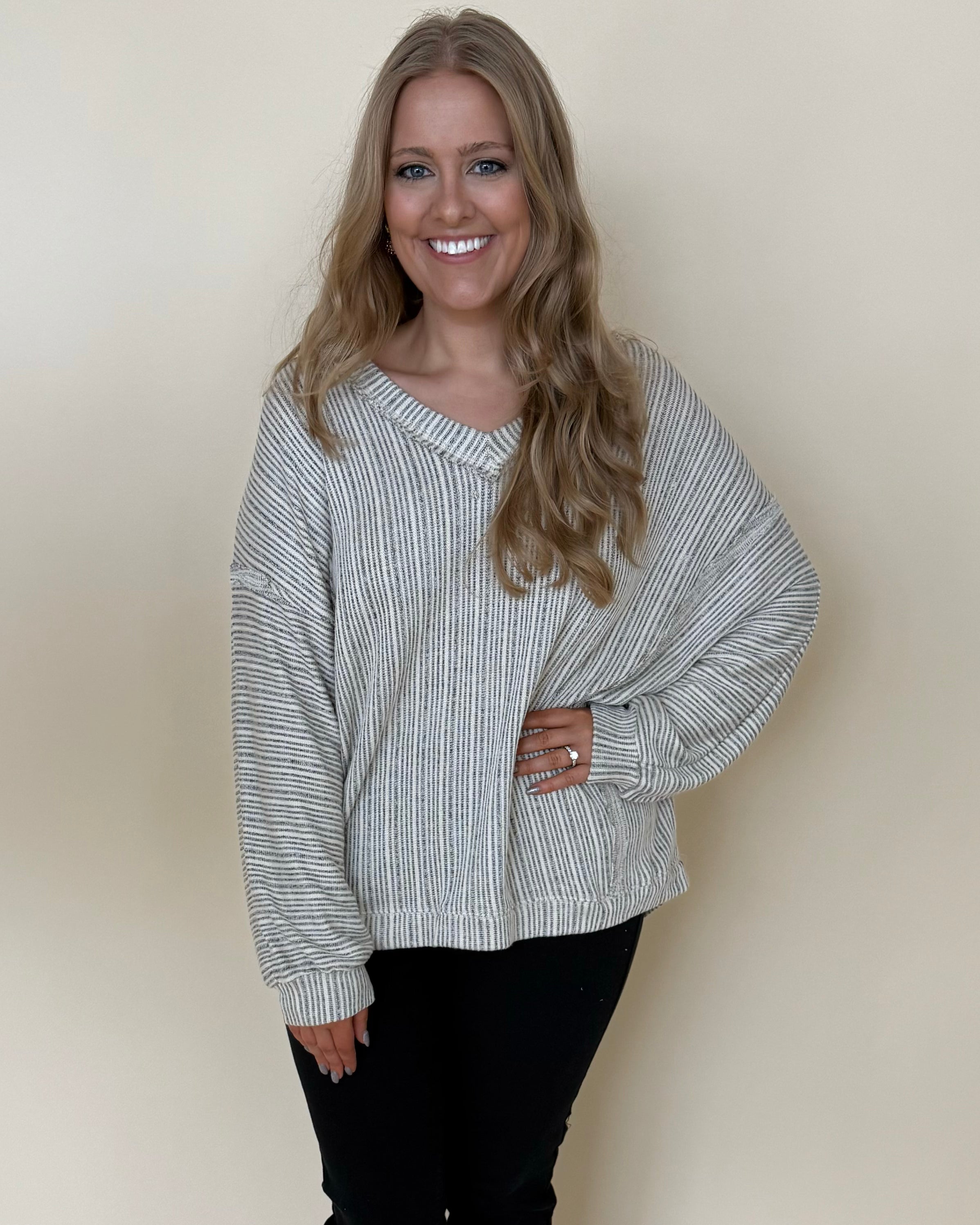 All Better Taupe Plus Striped Top-Shop-Womens-Boutique-Clothing