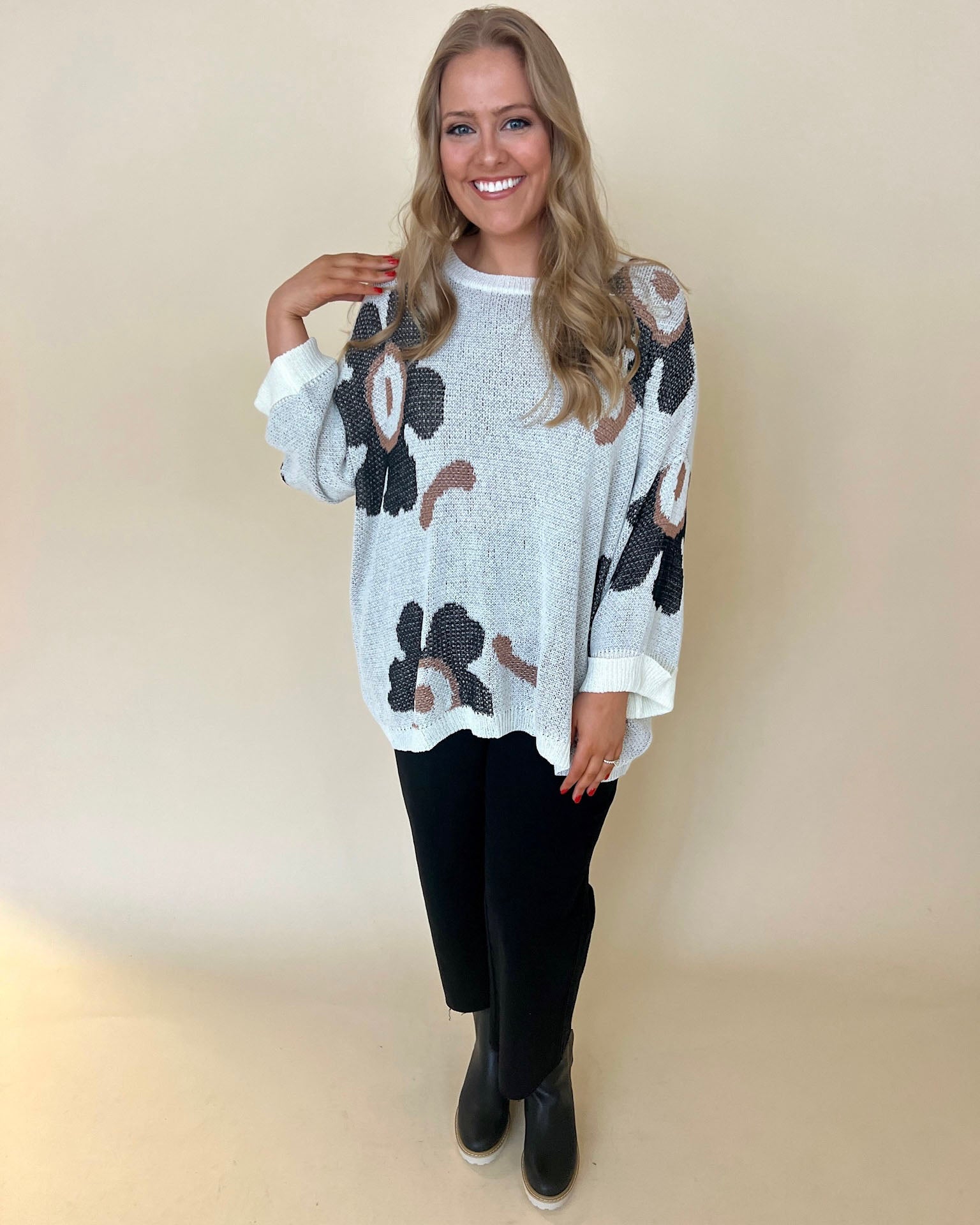 In The Moment Ivory Plus Floral Knit Sweater-Shop-Womens-Boutique-Clothing
