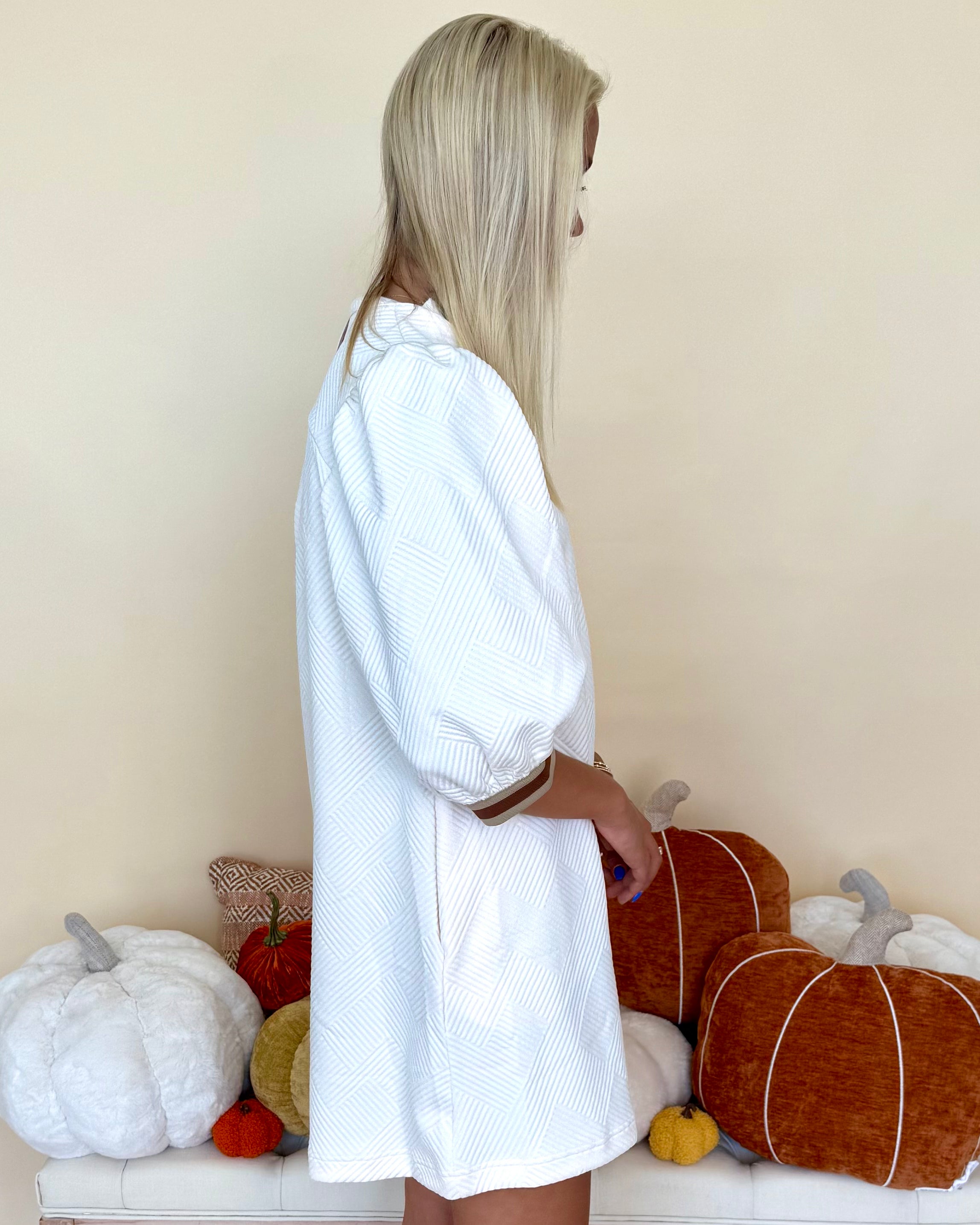 Return To It Cream Jacquard Stripe Dress-Shop-Womens-Boutique-Clothing