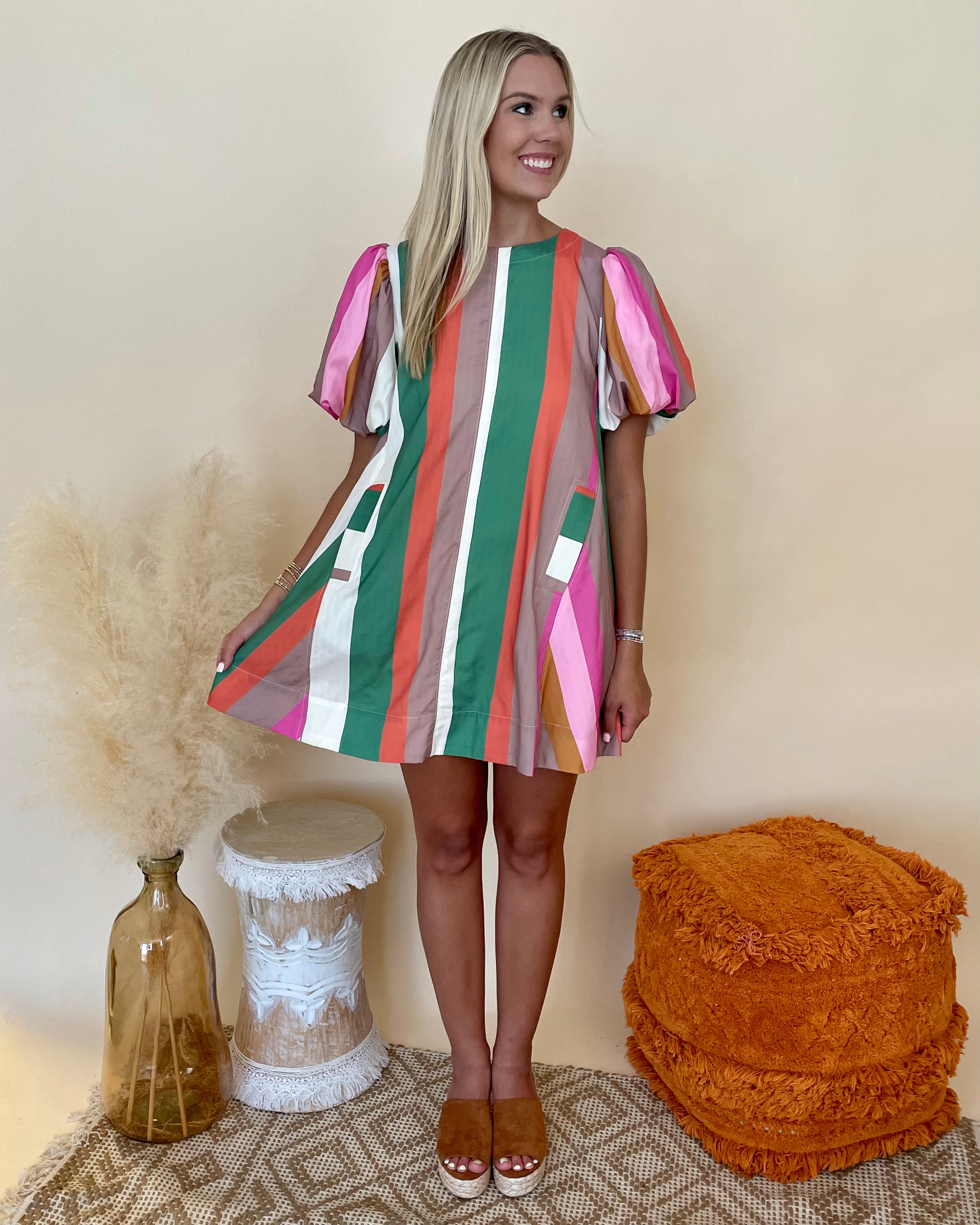 Fall Sunset Multi Stripe Dress-Shop-Womens-Boutique-Clothing