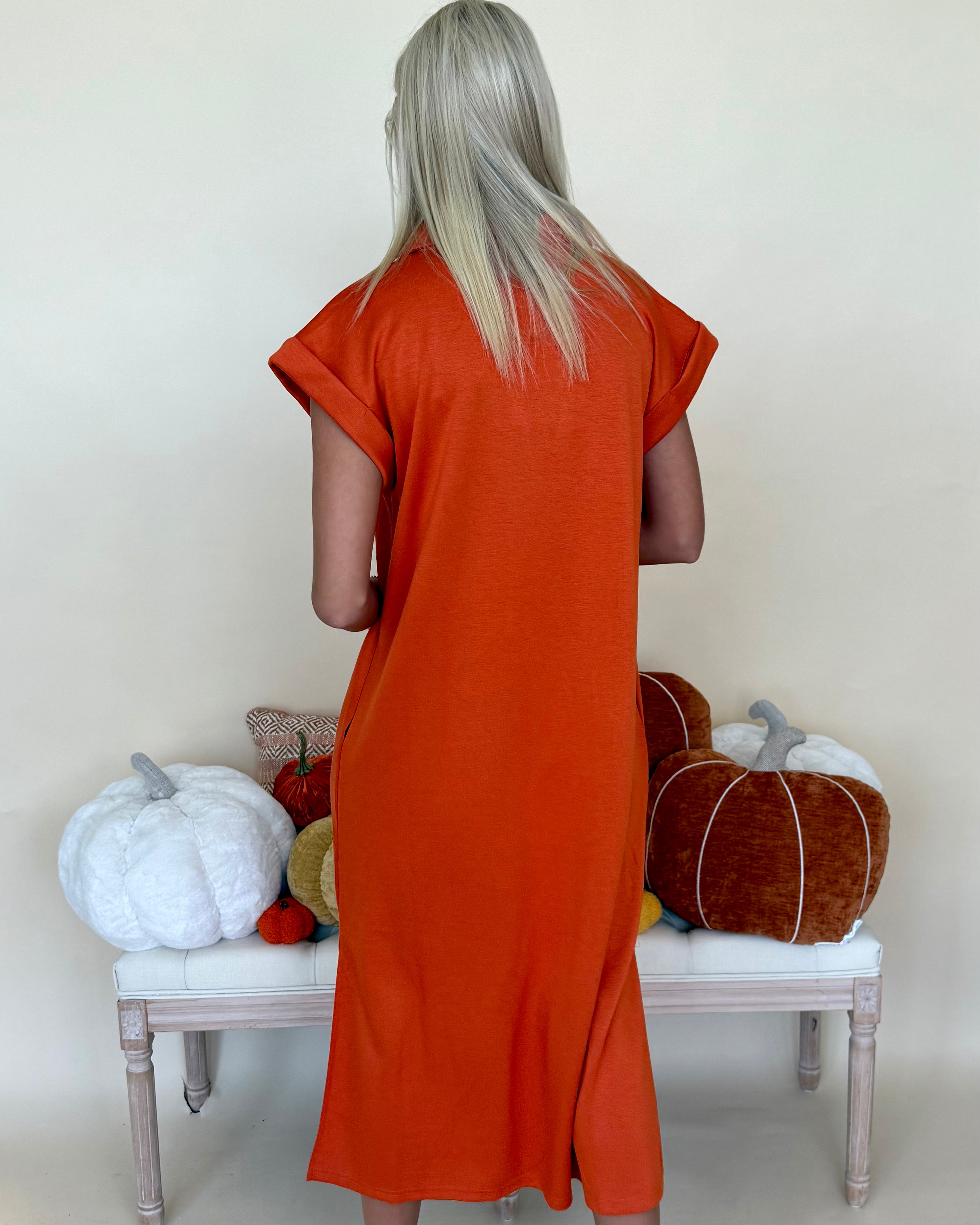 Kind Glances Orange Collared Midi Dress-Shop-Womens-Boutique-Clothing