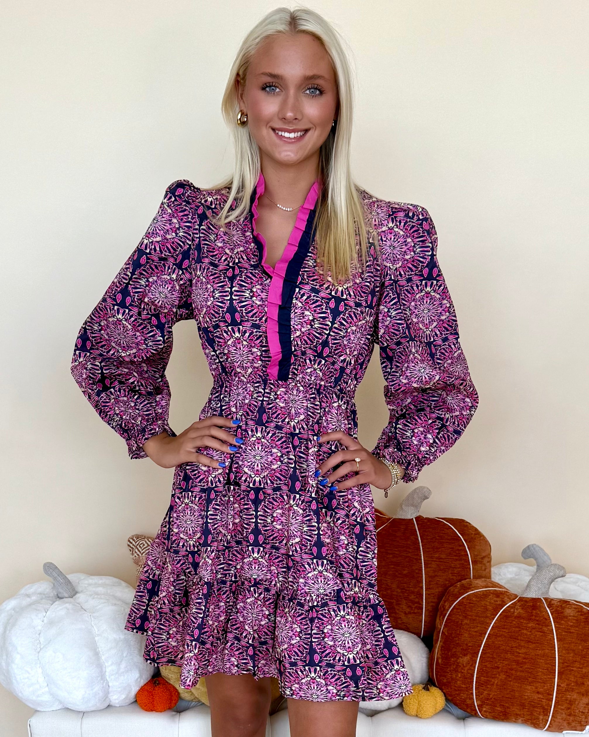 Feeling Pretty Navy Kaleidoscope Print Dress-Shop-Womens-Boutique-Clothing