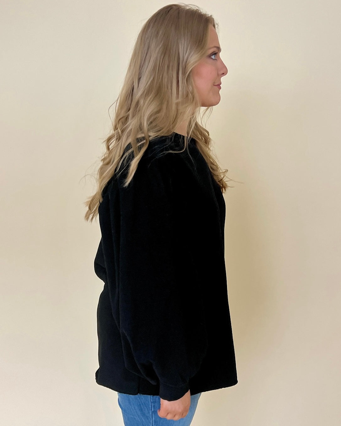 Coziest Place Black Plus Bubble Sleeve Sweatshirt-Shop-Womens-Boutique-Clothing