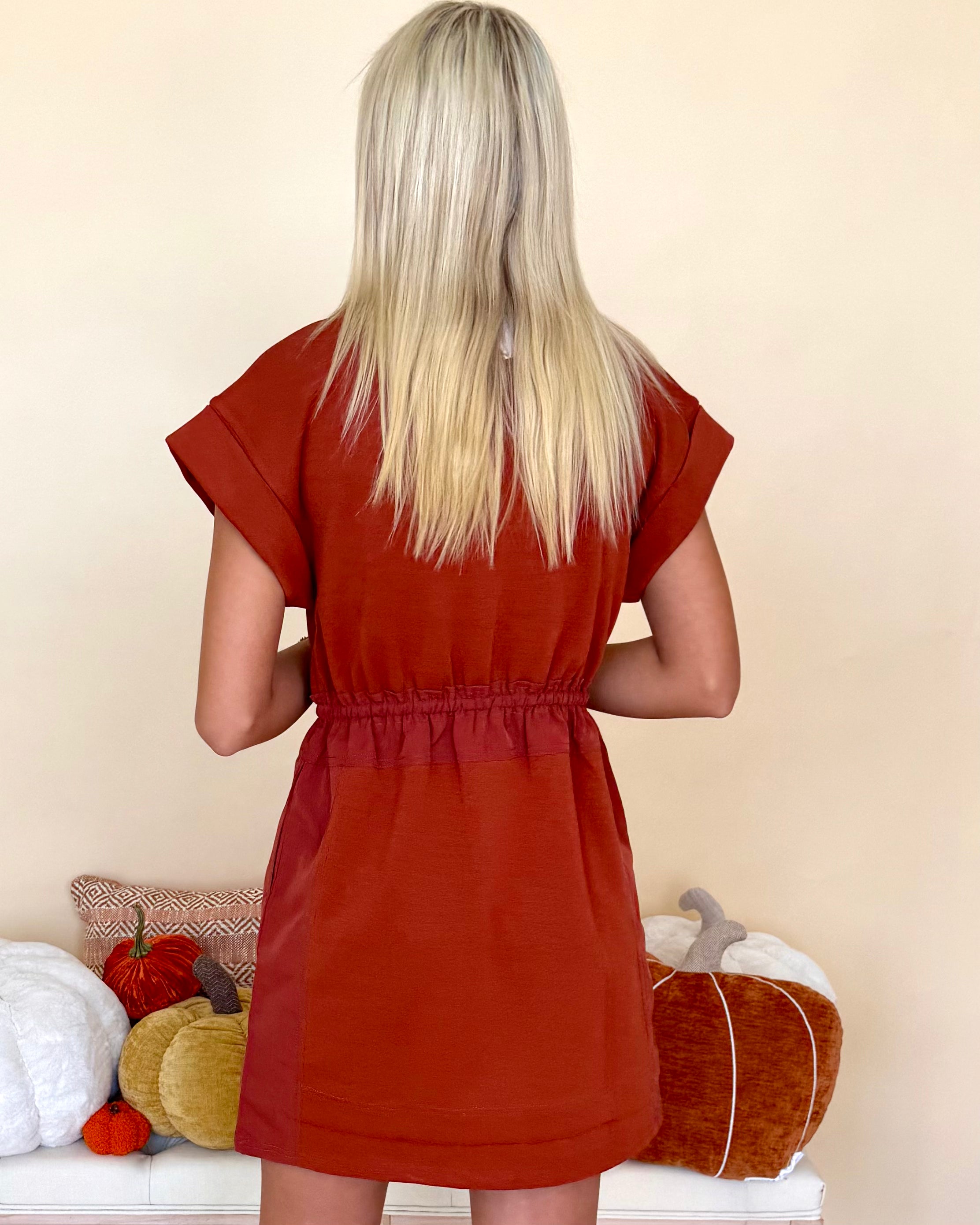 Finish Line Rust Tie Waist Dress-Shop-Womens-Boutique-Clothing