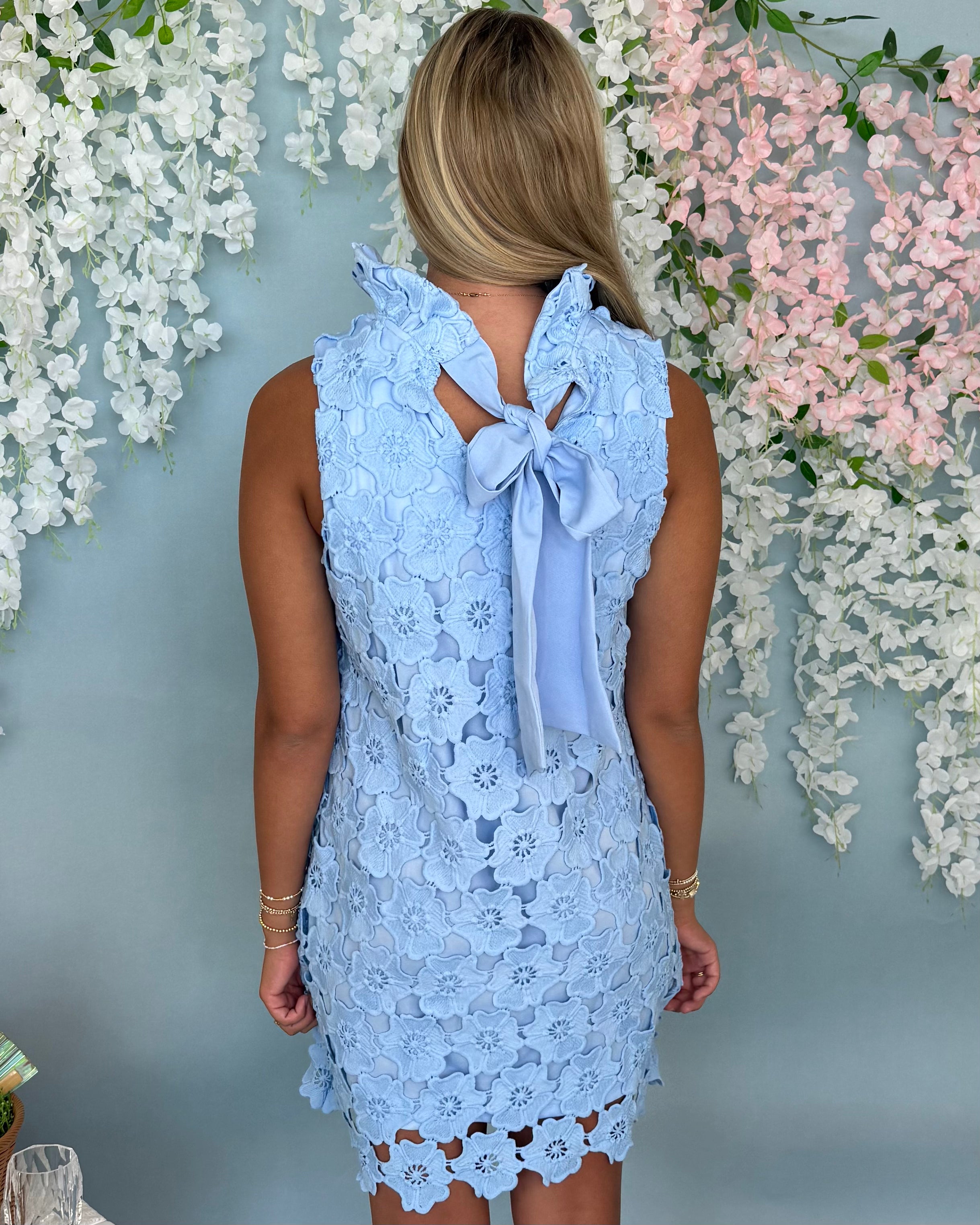 First Look Lt. Blue Halter Lace Dress-Shop-Womens-Boutique-Clothing